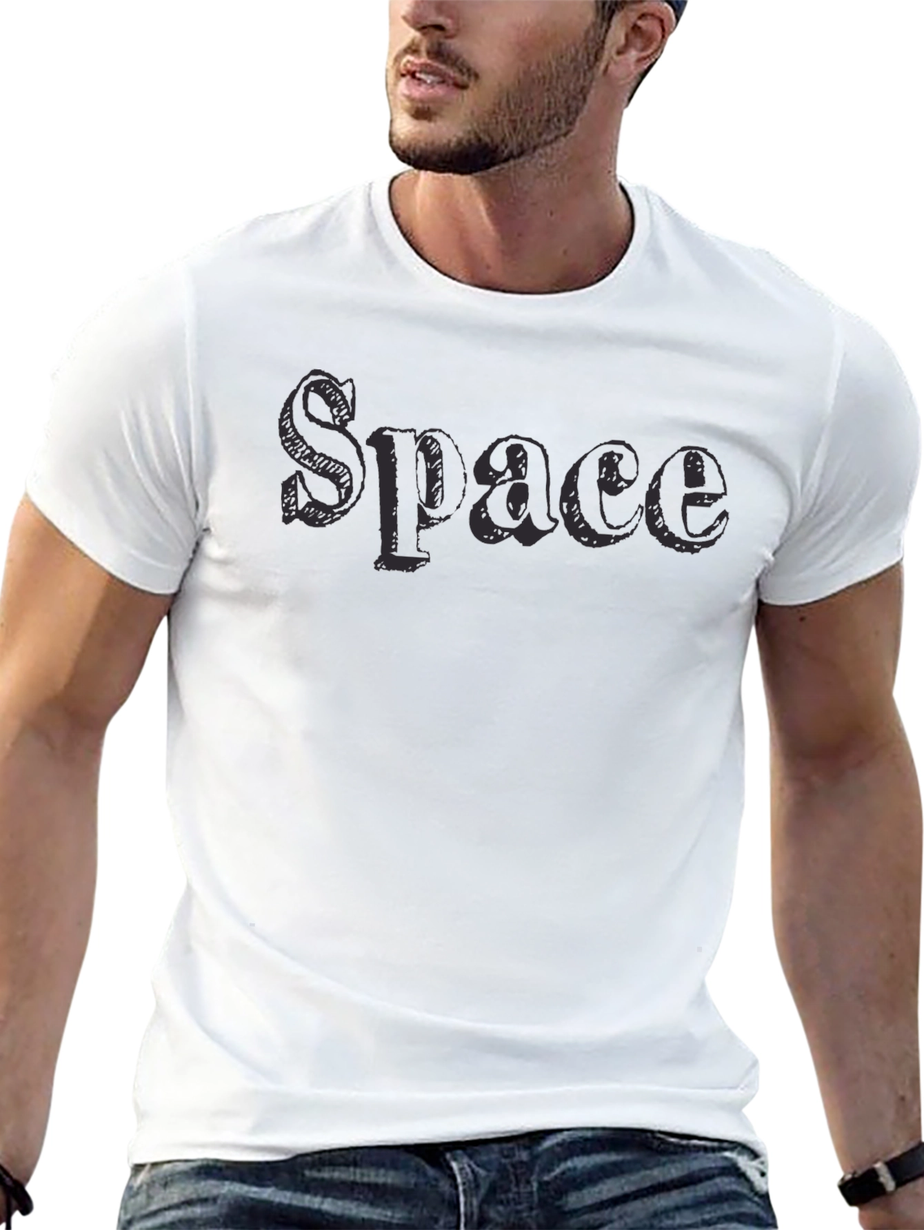 Space Graphic Print Black Cotton T-Shirt
