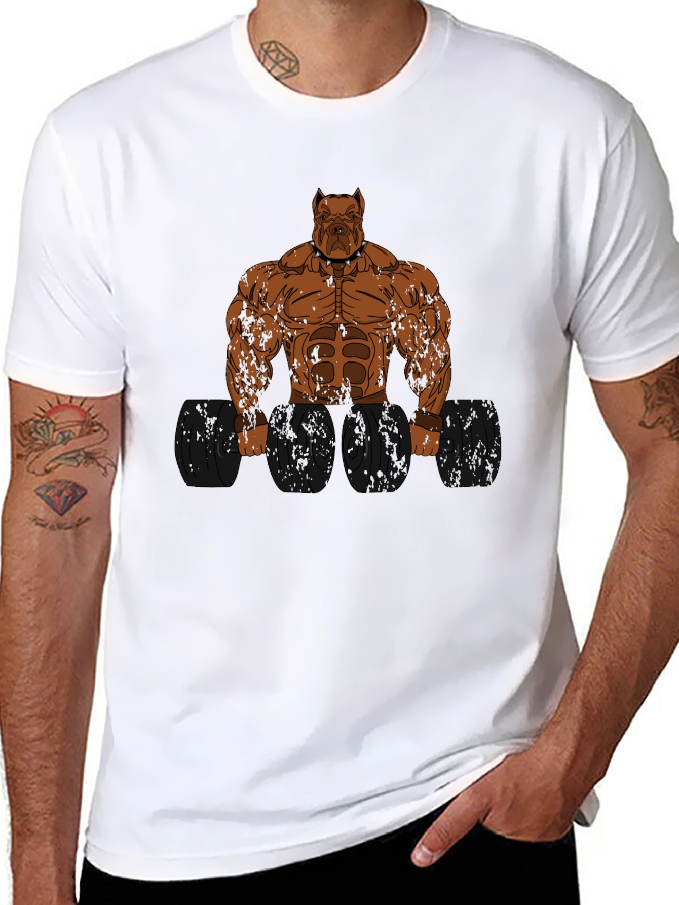 Pitbull Bodybuilder Graphic Print T-Shirt