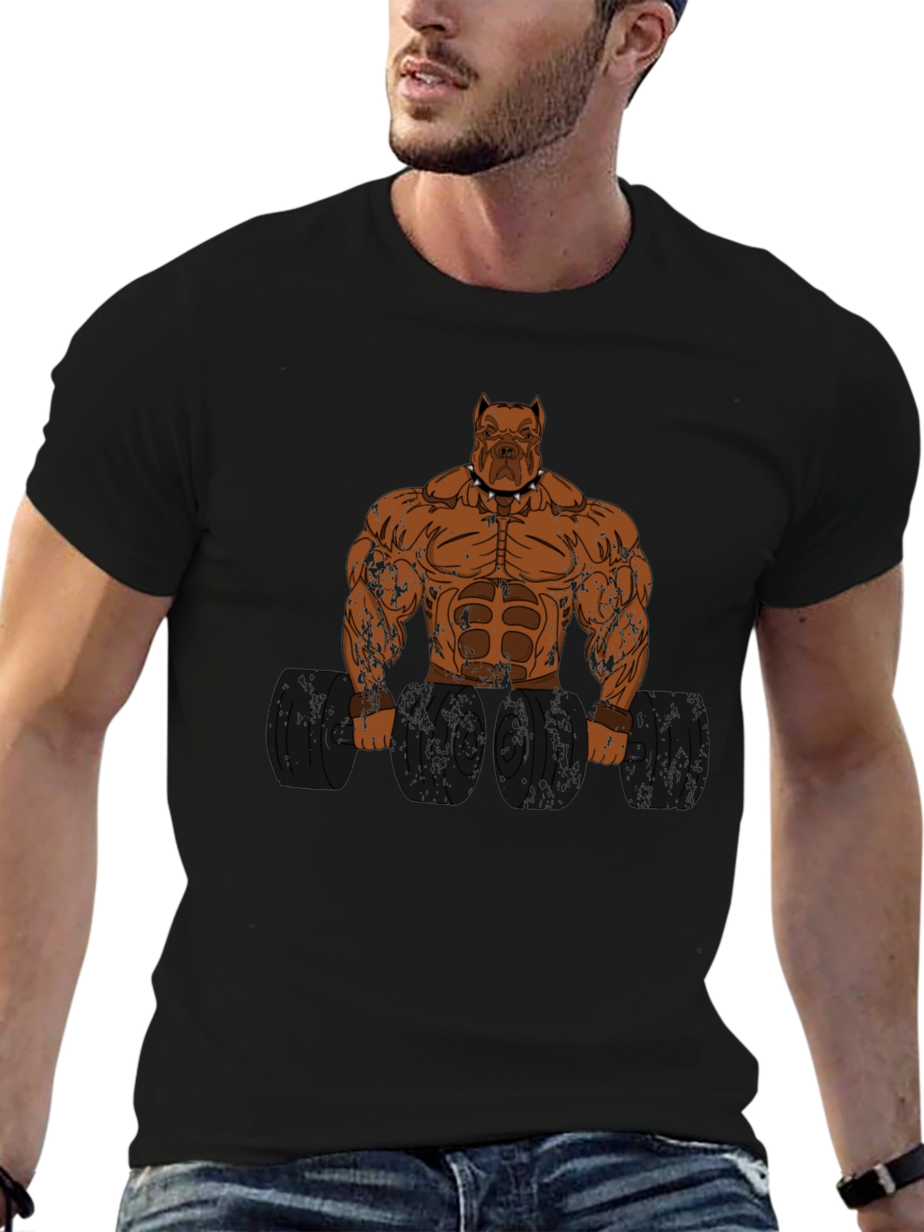 Pitbull Bodybuilder Graphic Print T-Shirt