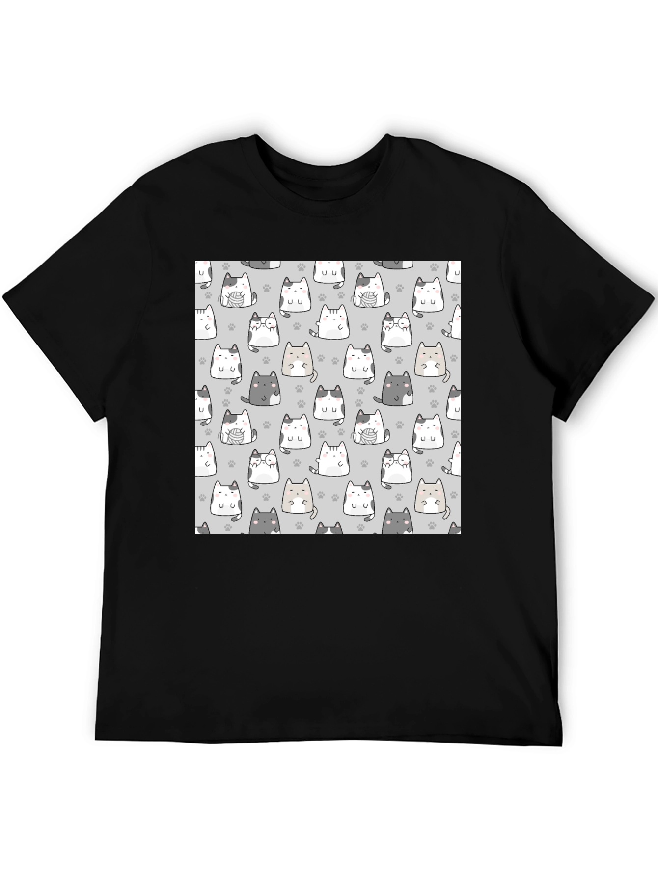 Cute Cats Pattern Black T-Shirt