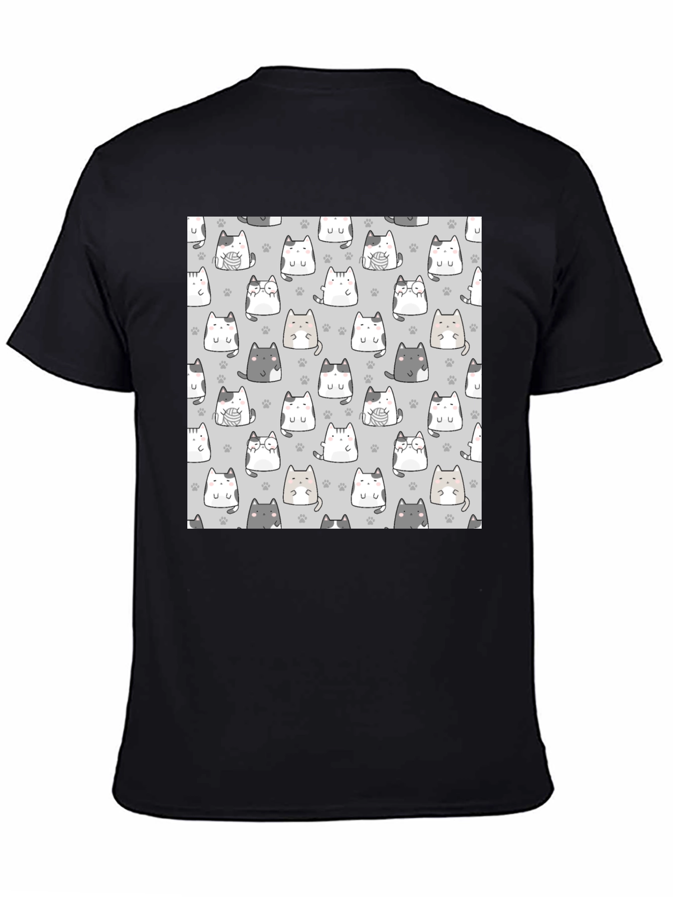Cute Cats Pattern Black T-Shirt