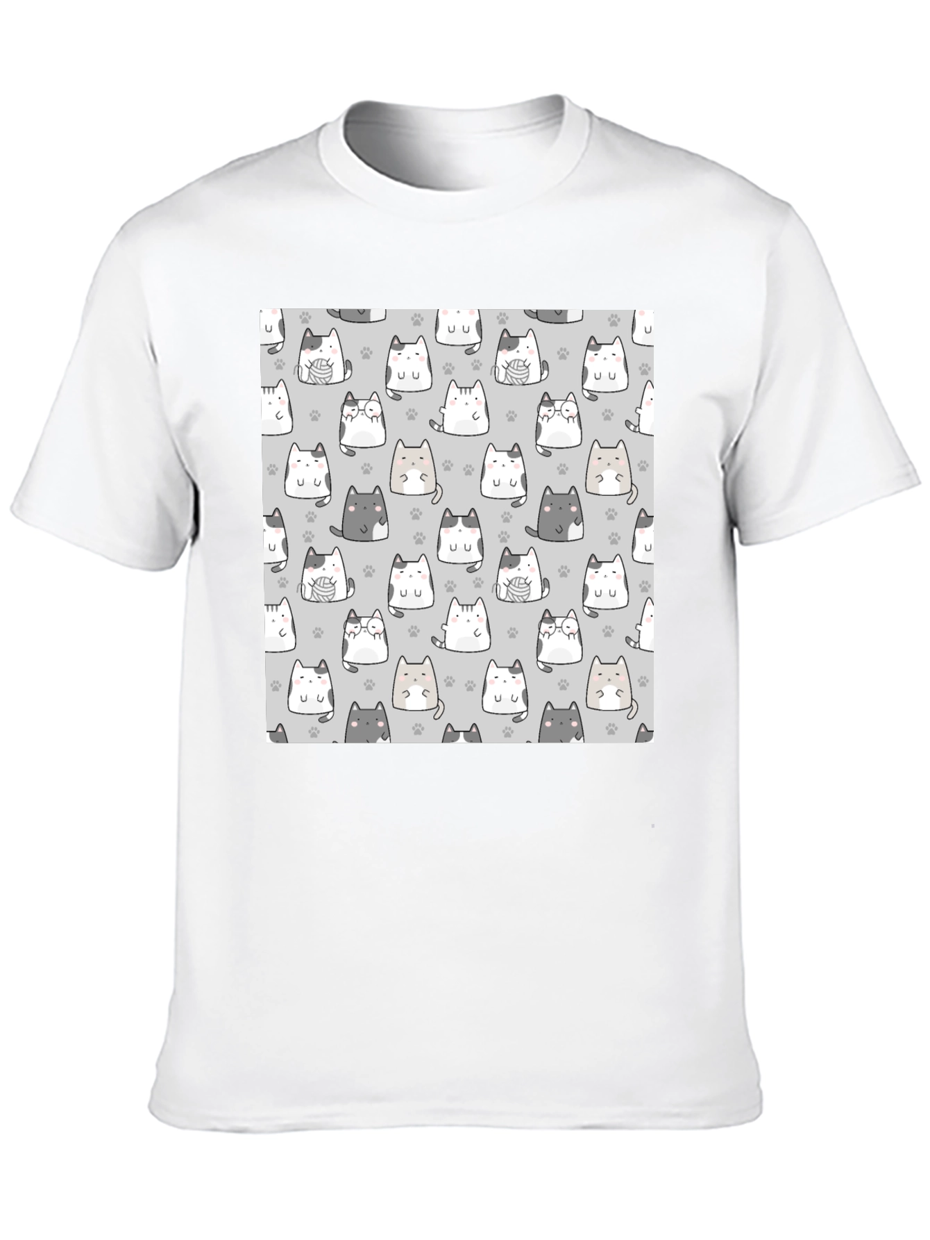 Cute Cats Pattern Black T-Shirt