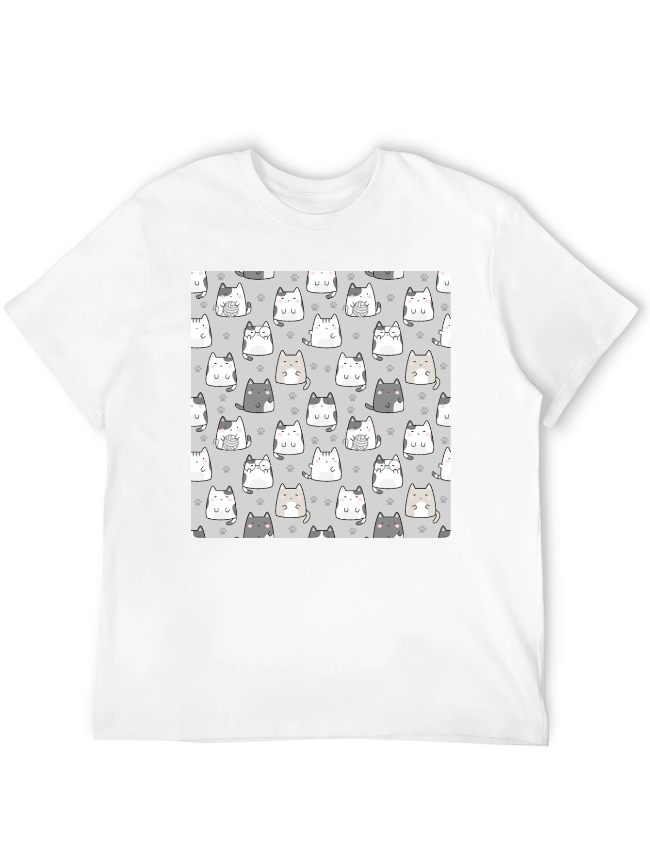 Cute Cats Pattern Black T-Shirt