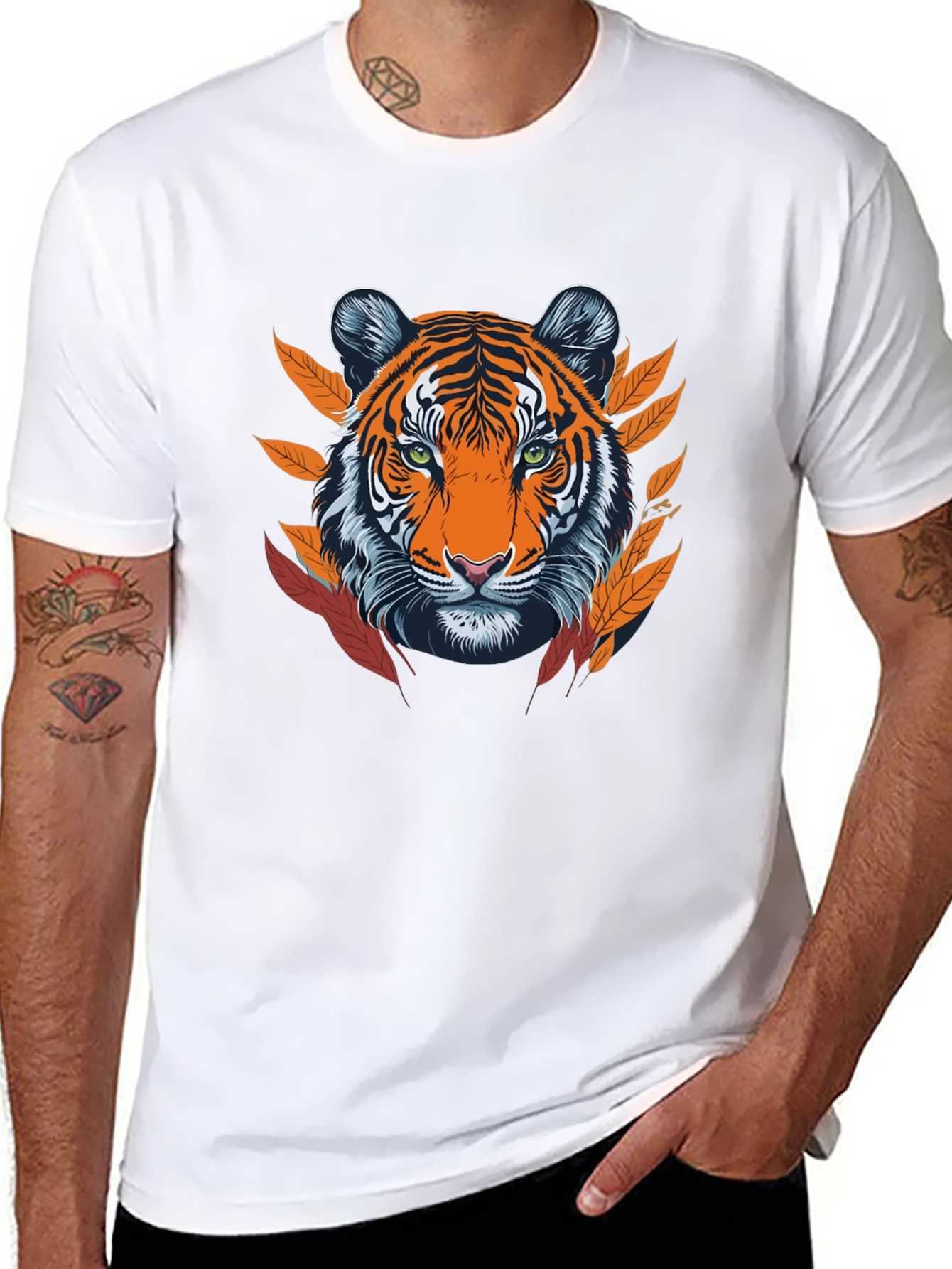 Tiger Graphic Tee - Black Cotton Blend T-Shirt