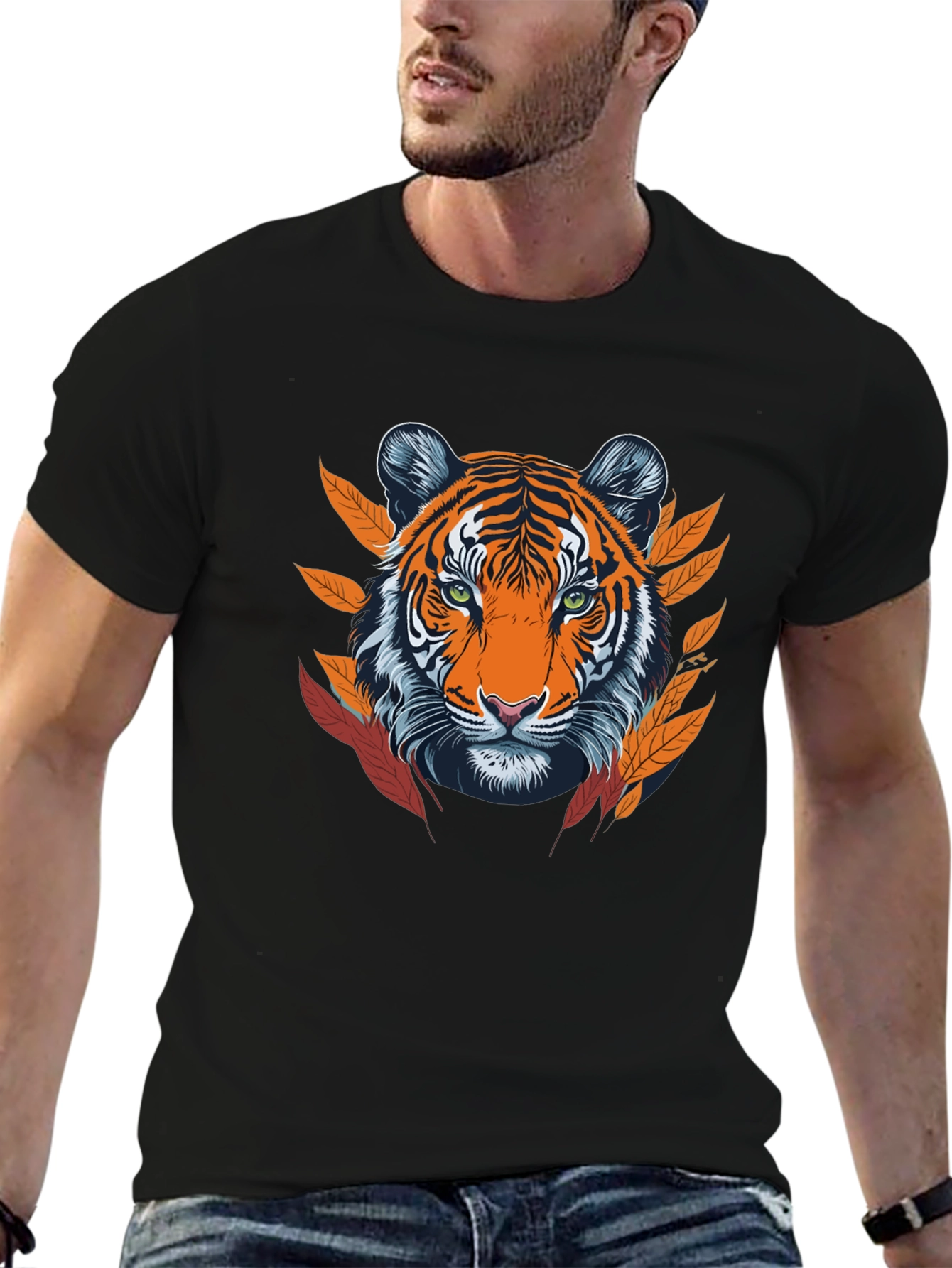 Tiger Graphic Tee - Black Cotton Blend T-Shirt