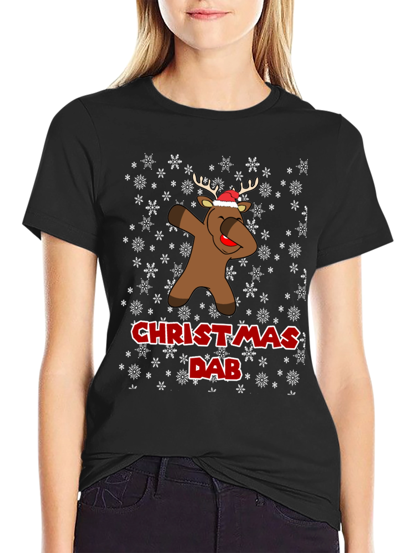 Christmas Dab Reindeer Mens Black T-Shirt