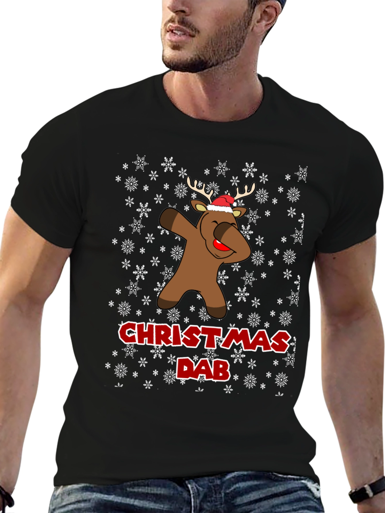 Christmas Dab Reindeer Mens Black T-Shirt