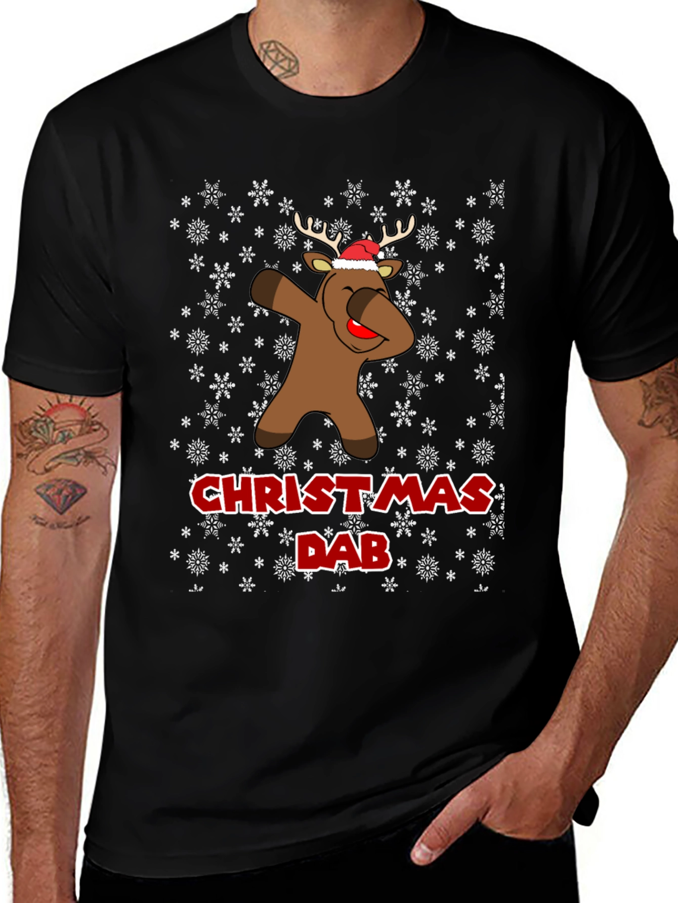Christmas Dab Reindeer Mens Black T-Shirt