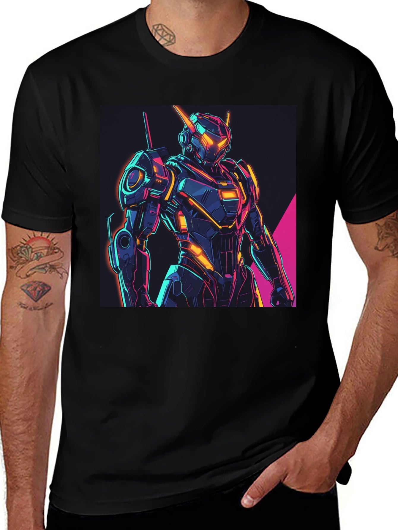 Neon Robot Graphic Tee - Futuristic Style