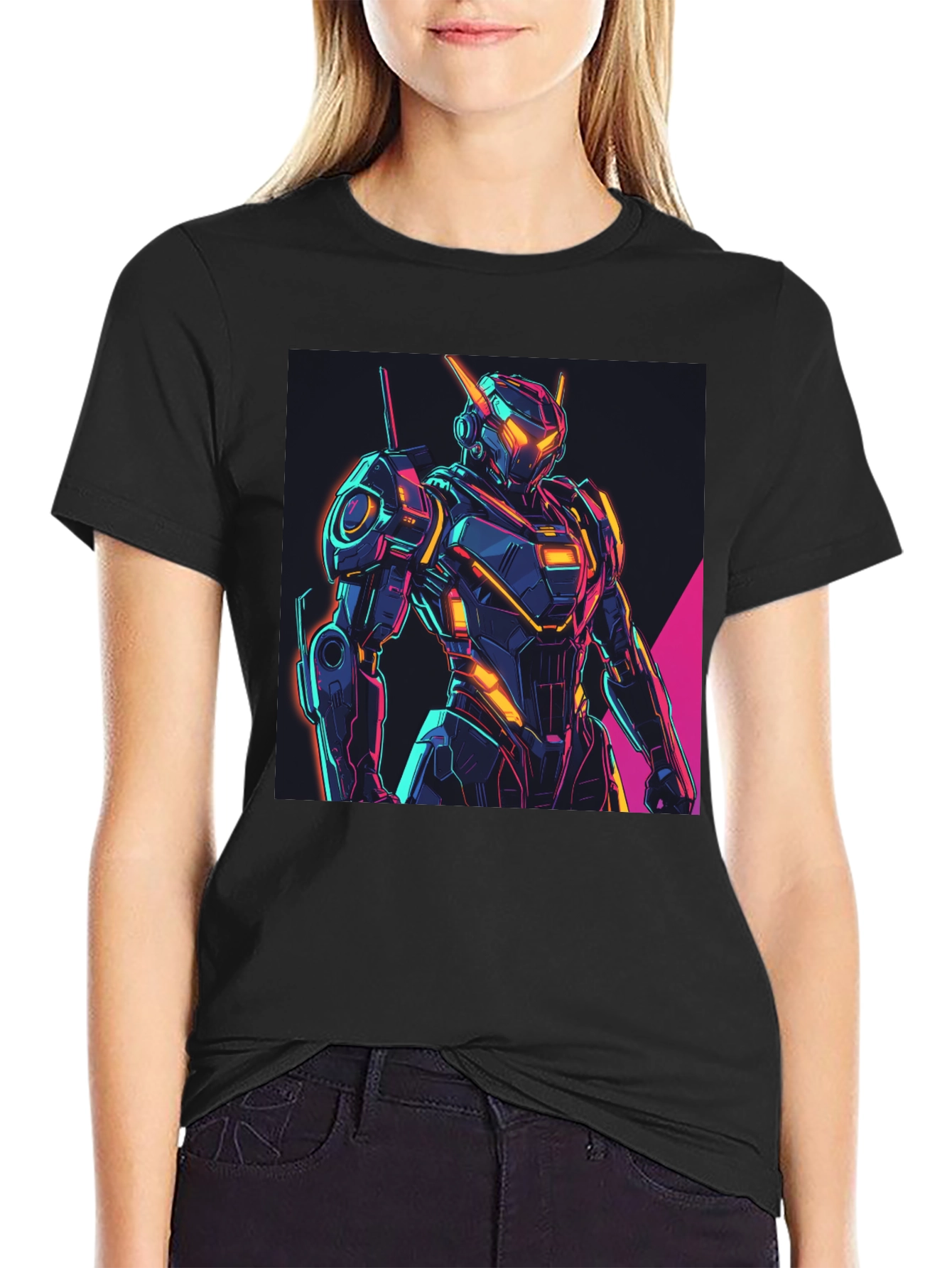 Neon Robot Graphic Tee - Futuristic Style