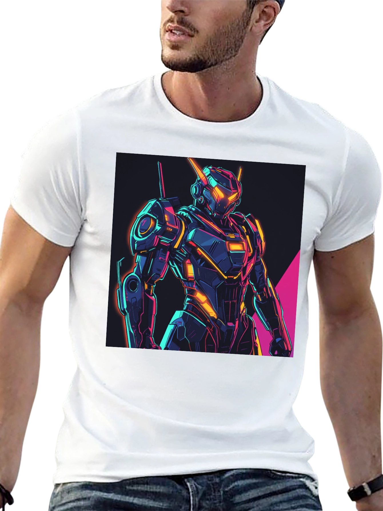 Neon Robot Graphic Tee - Futuristic Style