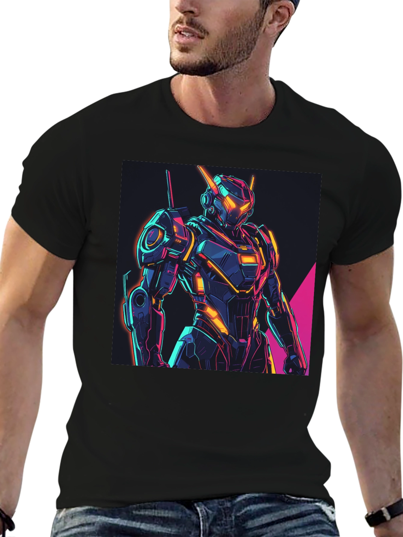 Neon Robot Graphic Tee - Futuristic Style