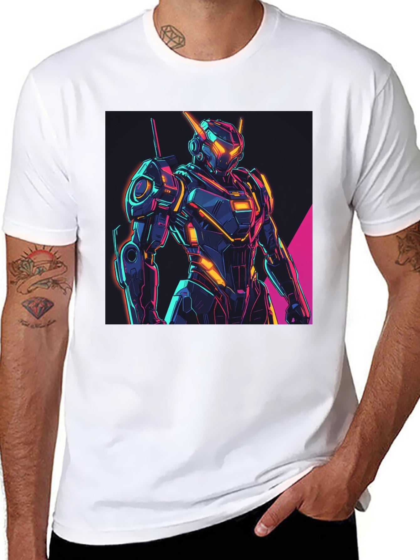 Neon Robot Graphic Tee - Futuristic Style