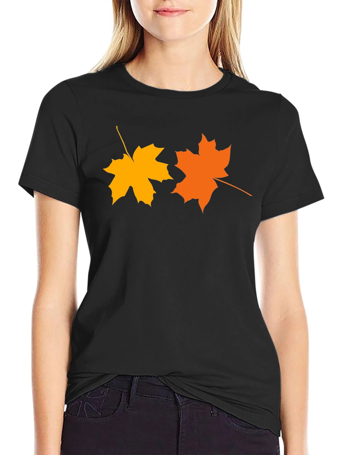 Autumn Maple Leaf Graphic Tee - Black