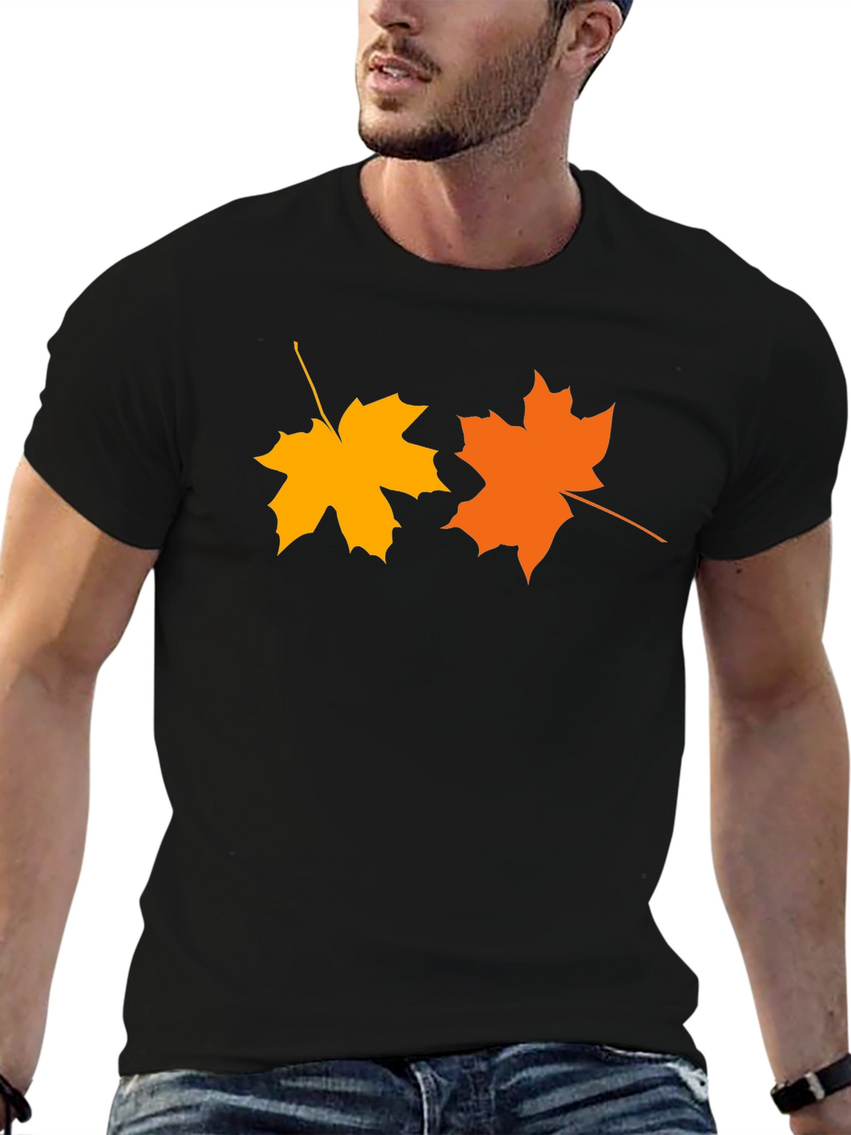 Autumn Maple Leaf Graphic Tee - Black