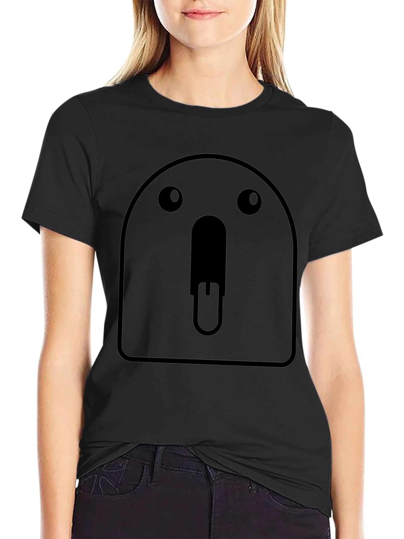 Funny Black T-Shirt with Cartoon Face Graphic