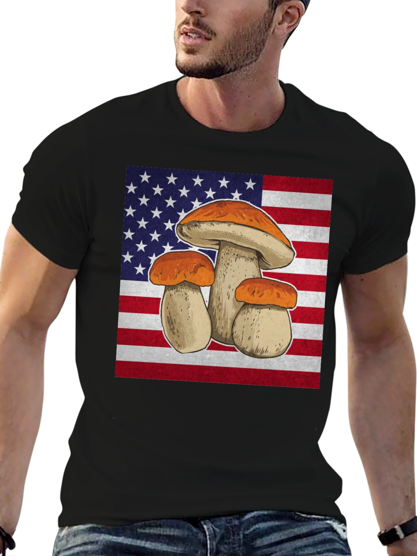 Mushroom USA Flag Graphic T-Shirt