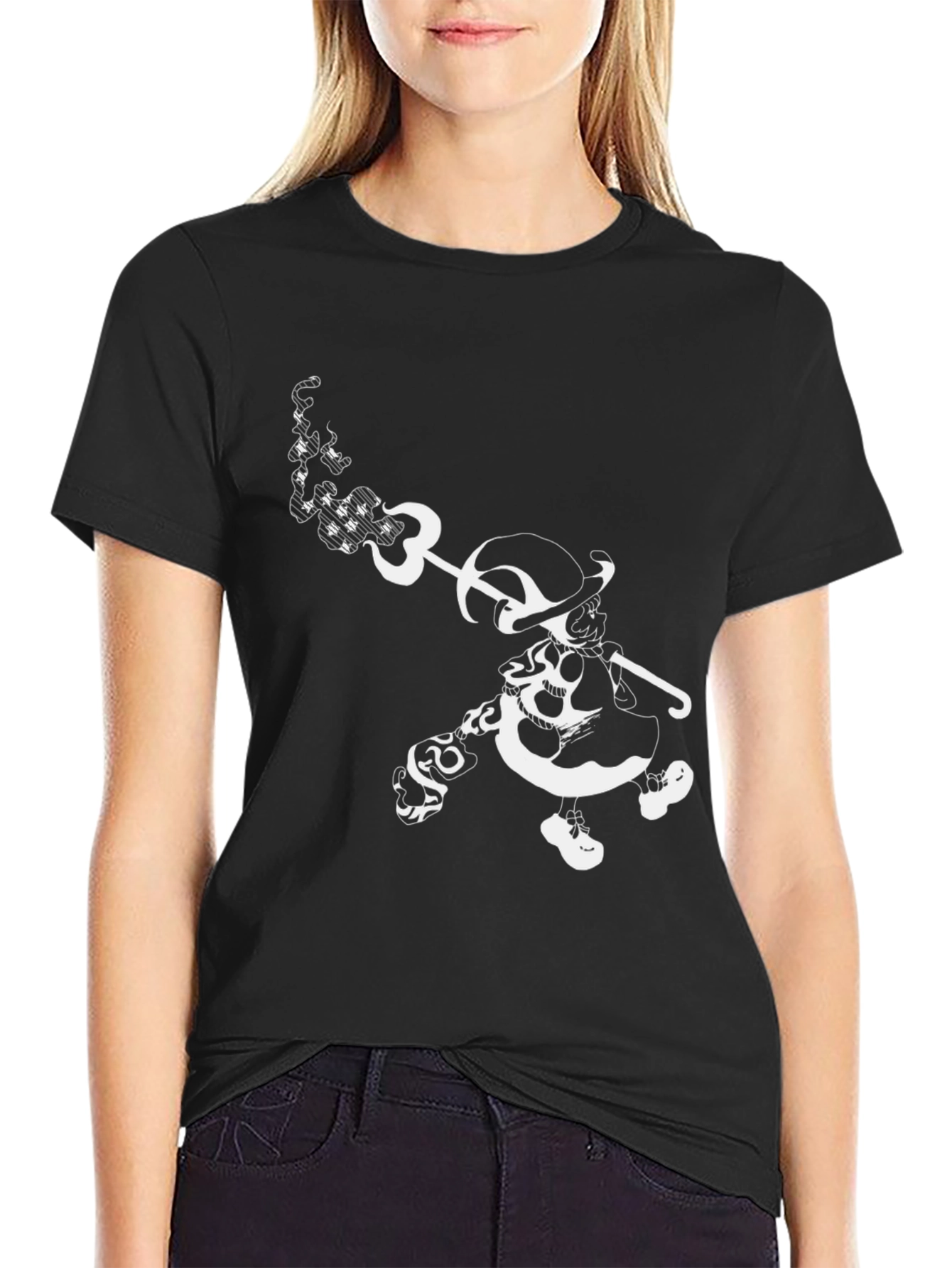Grim Black Tee with Character Graphic