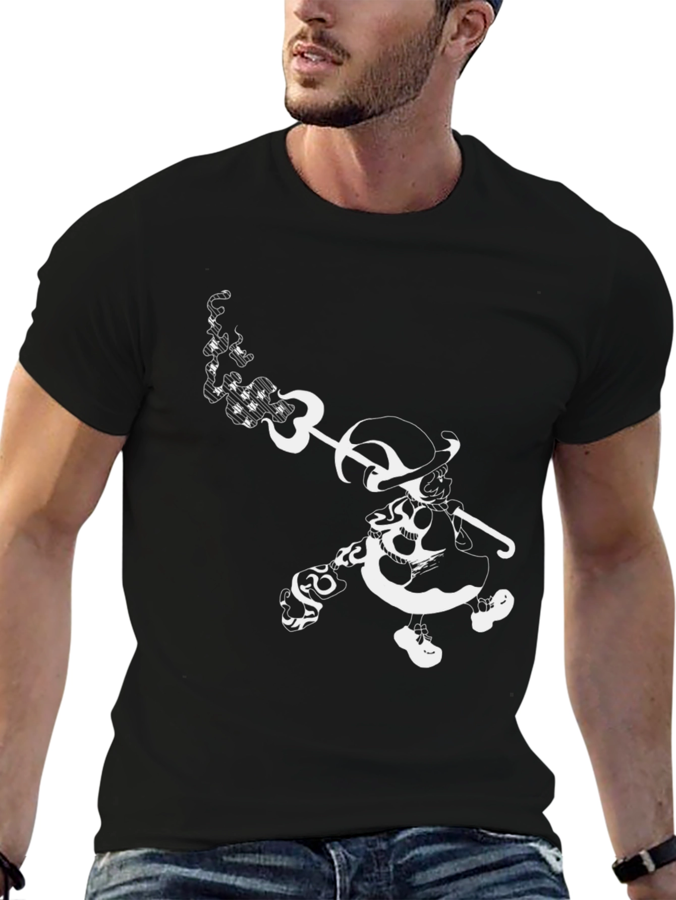 Grim Black Tee with Character Graphic