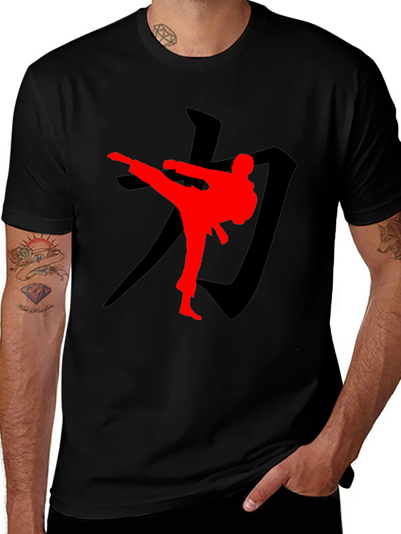 Martial Arts Silhouette Graphic Tee - Black