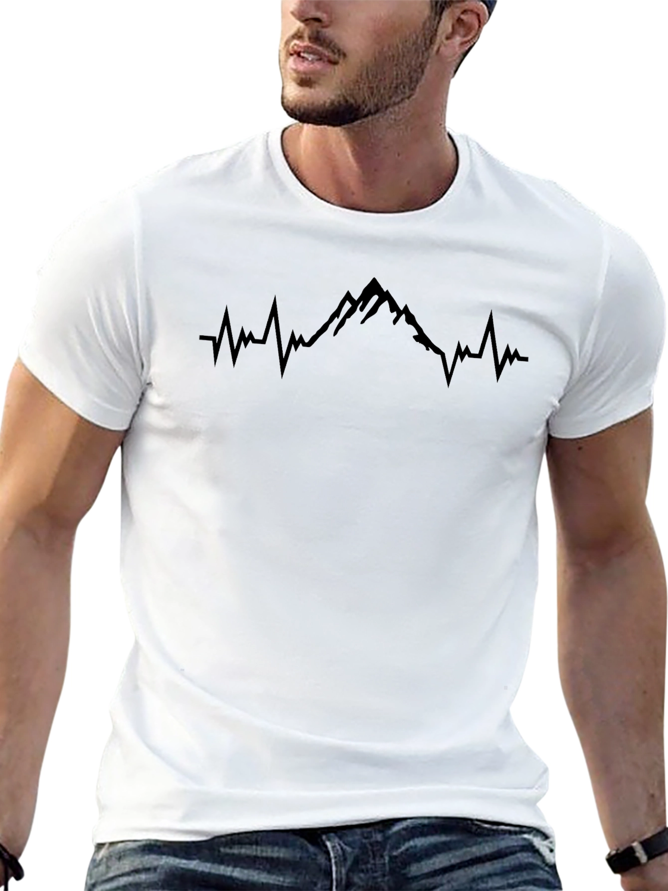 Mens Black T-shirt with Mountain Heartbeat Design