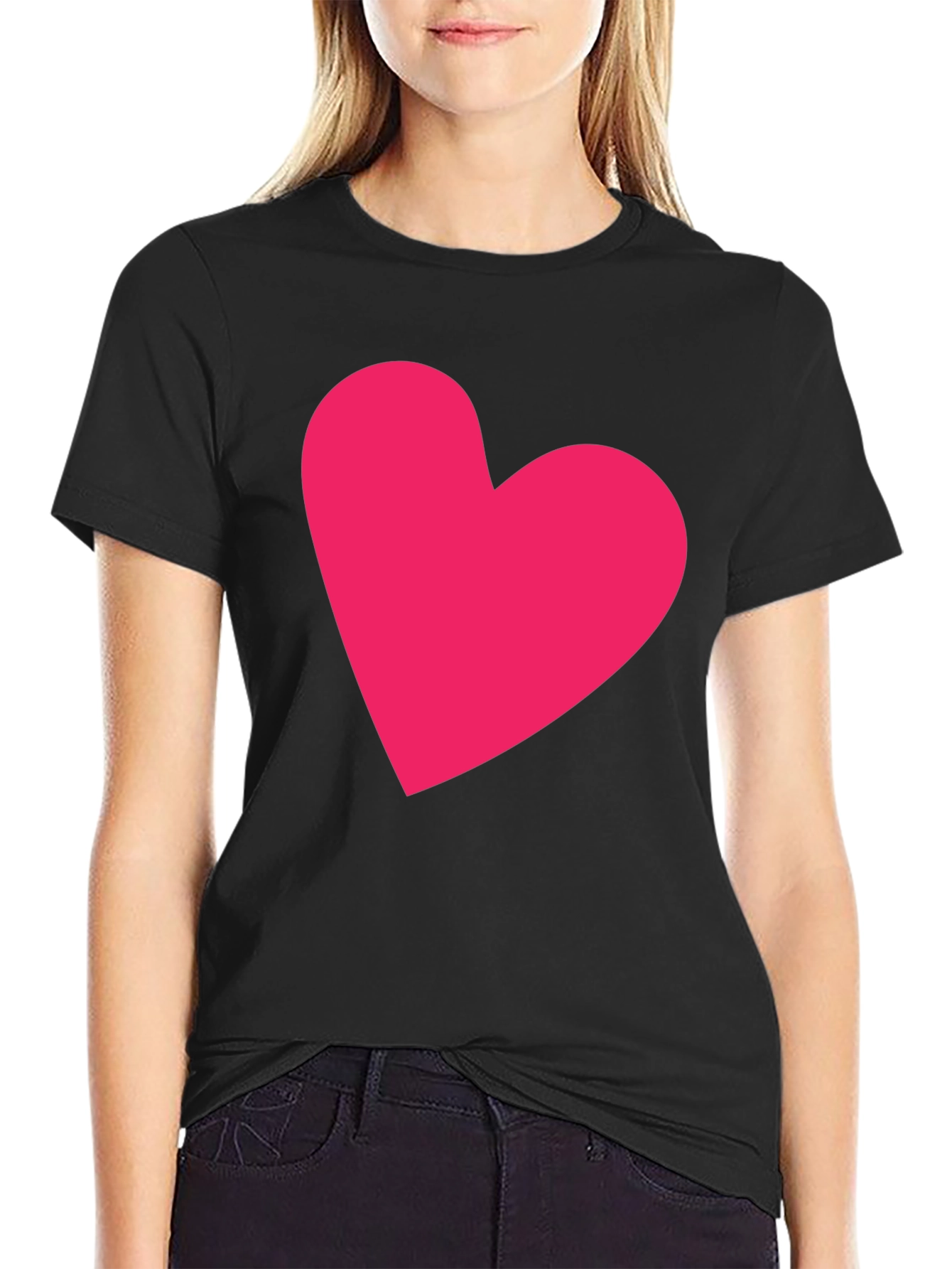Heart Graphic Tee - Casual Black Cotton T-Shirt