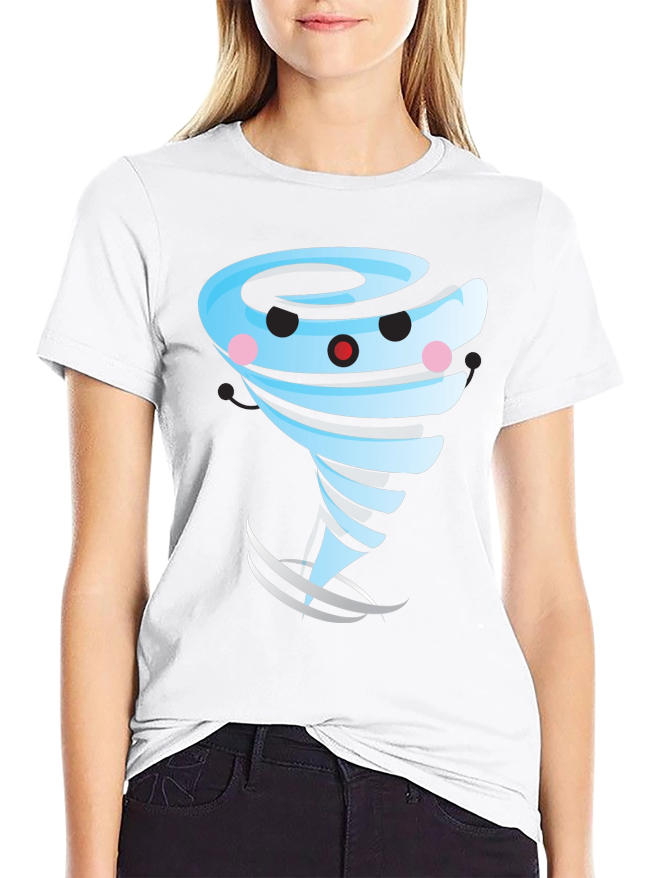 Cartoon Tornado Graphic T-Shirt Black Cotton Blend