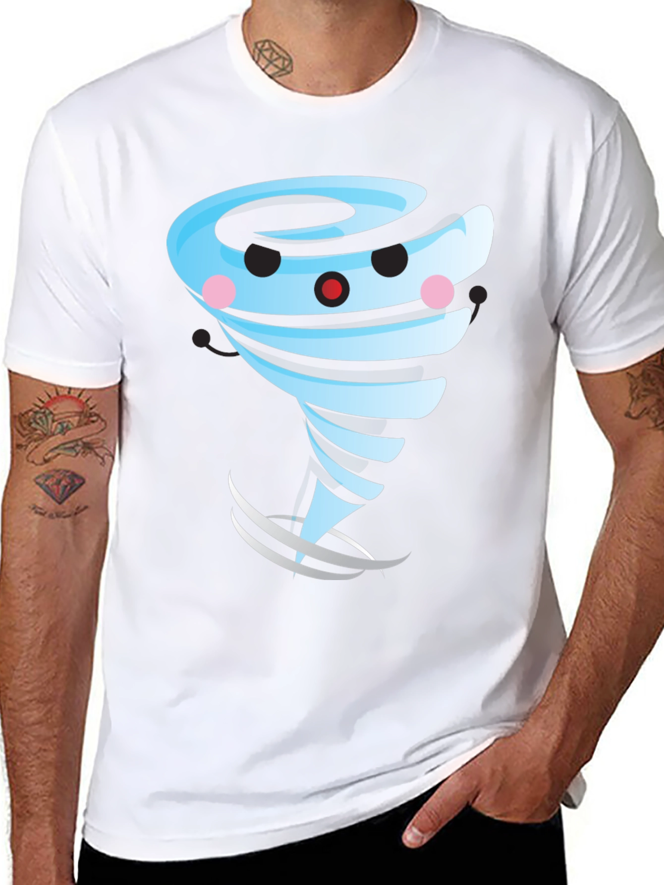 Cartoon Tornado Graphic T-Shirt Black Cotton Blend