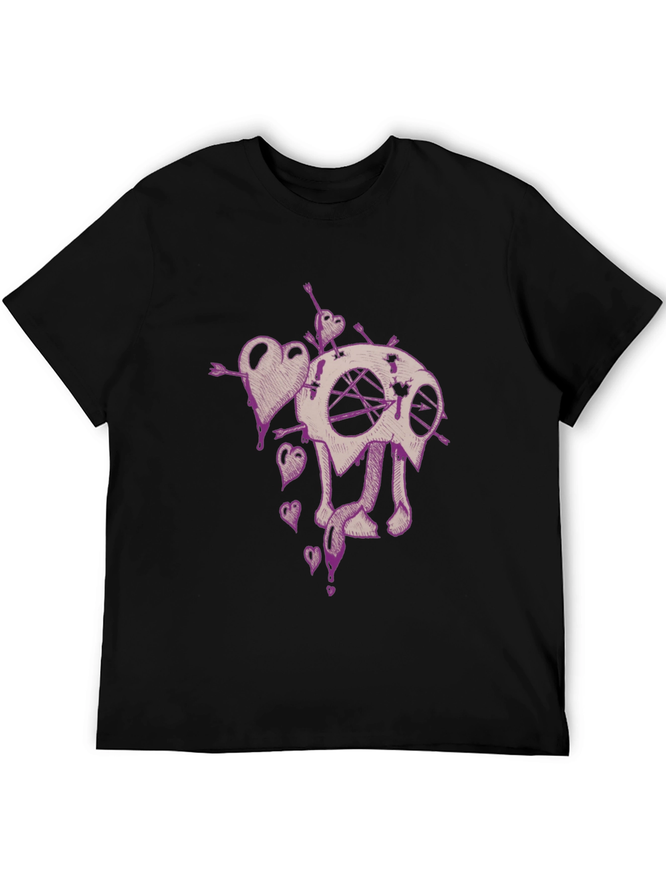 Edgy Heart and Skull Graphic Tee - Black