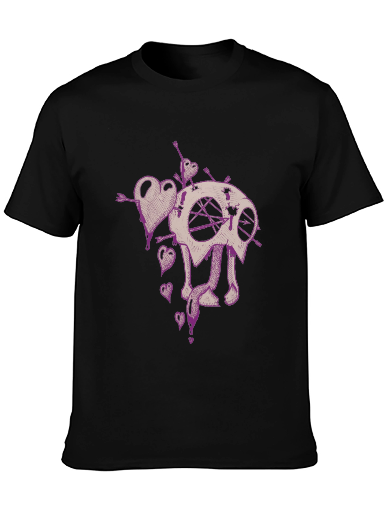 Edgy Heart and Skull Graphic Tee - Black
