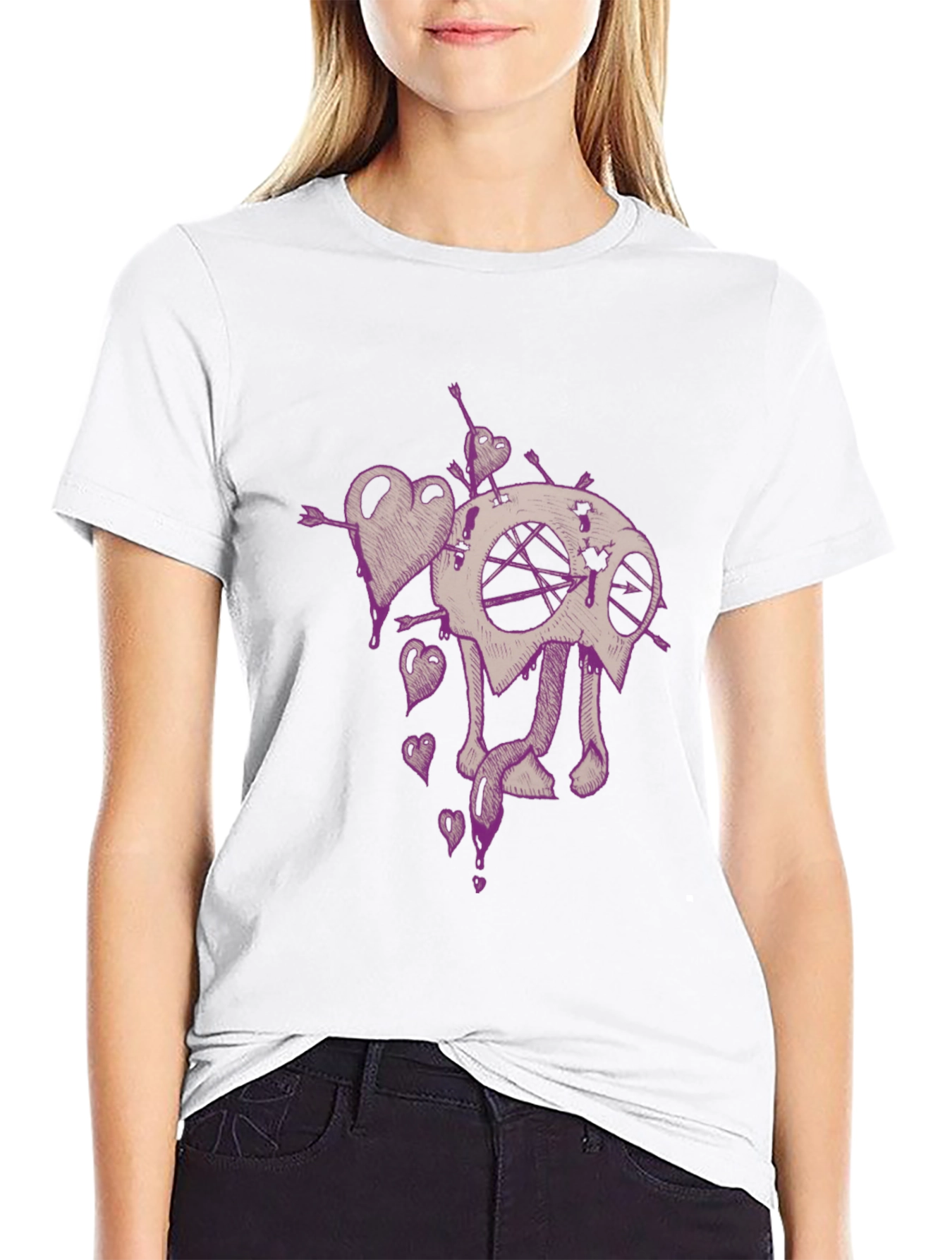 Edgy Heart and Skull Graphic Tee - Black
