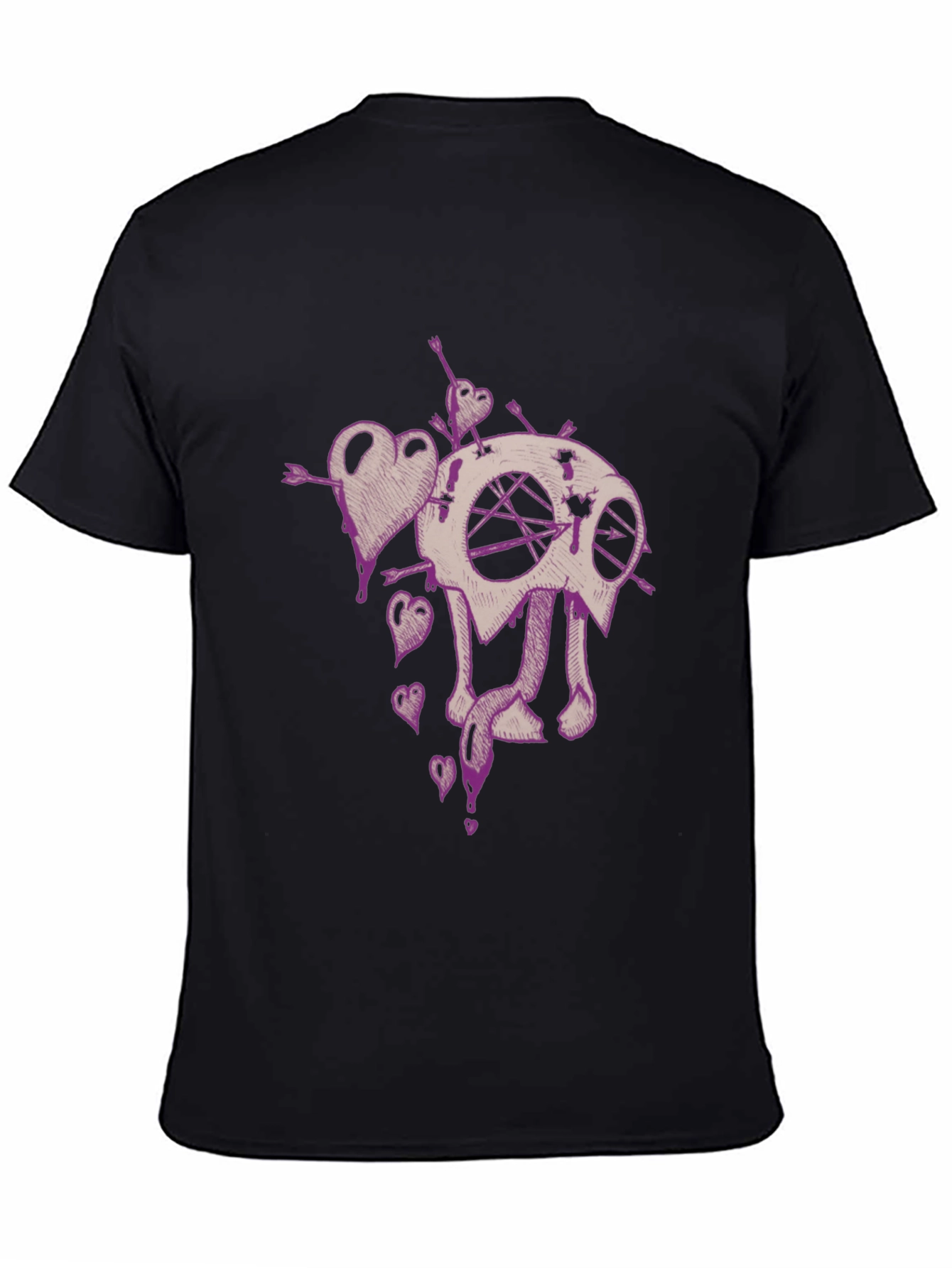 Edgy Heart and Skull Graphic Tee - Black