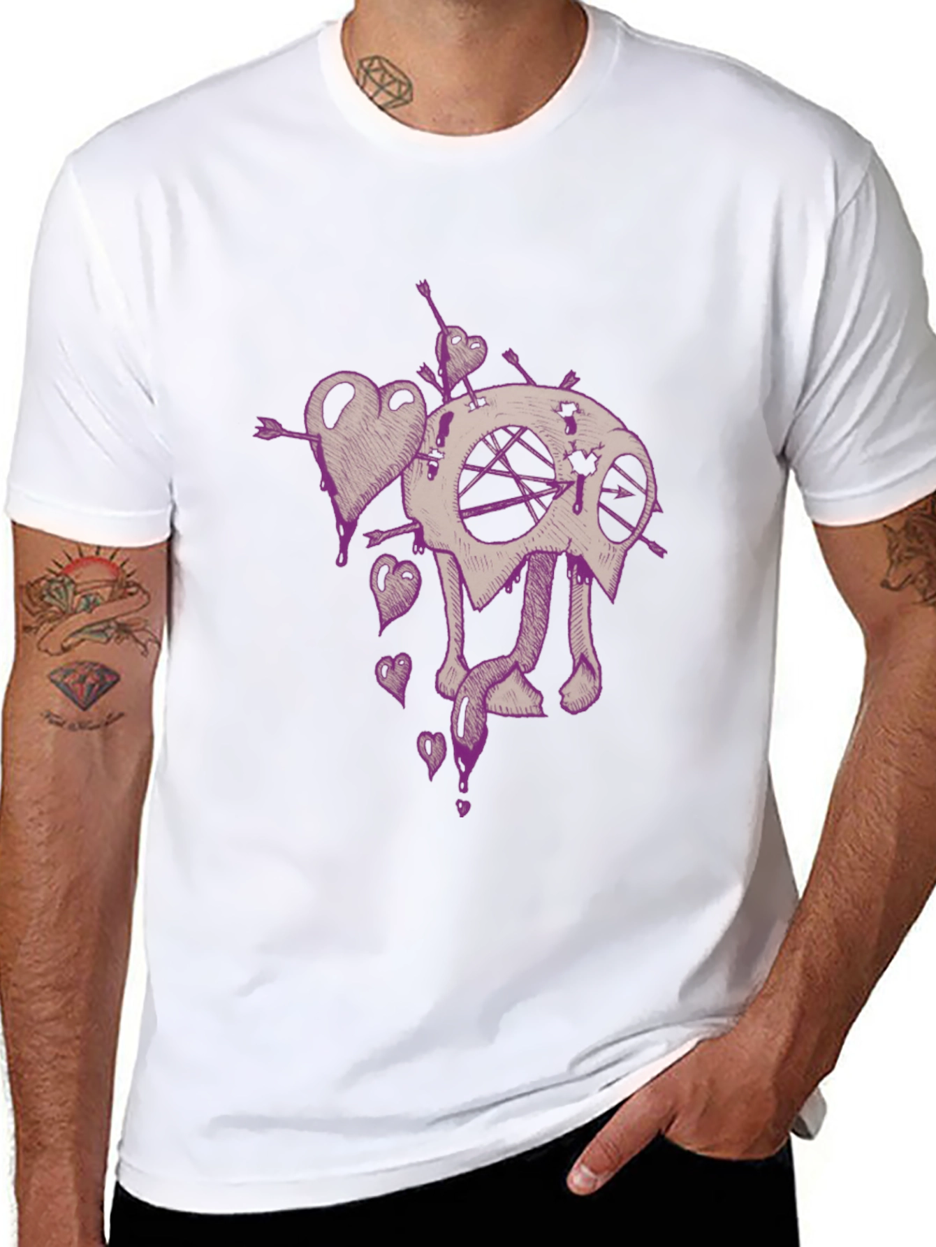 Edgy Heart and Skull Graphic Tee - Black