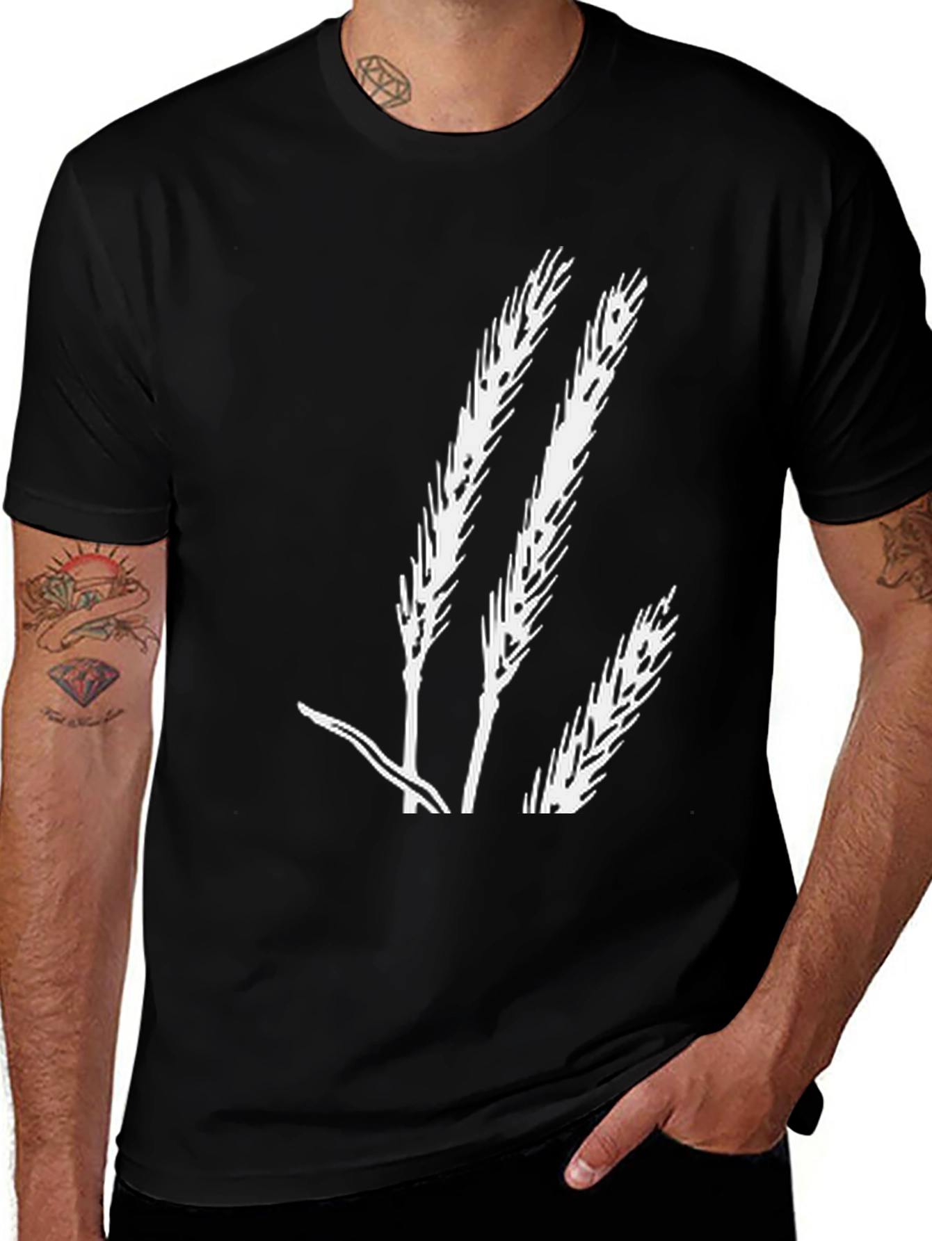 Wheat Stalk Graphic Tee - Black Cotton T-Shirt