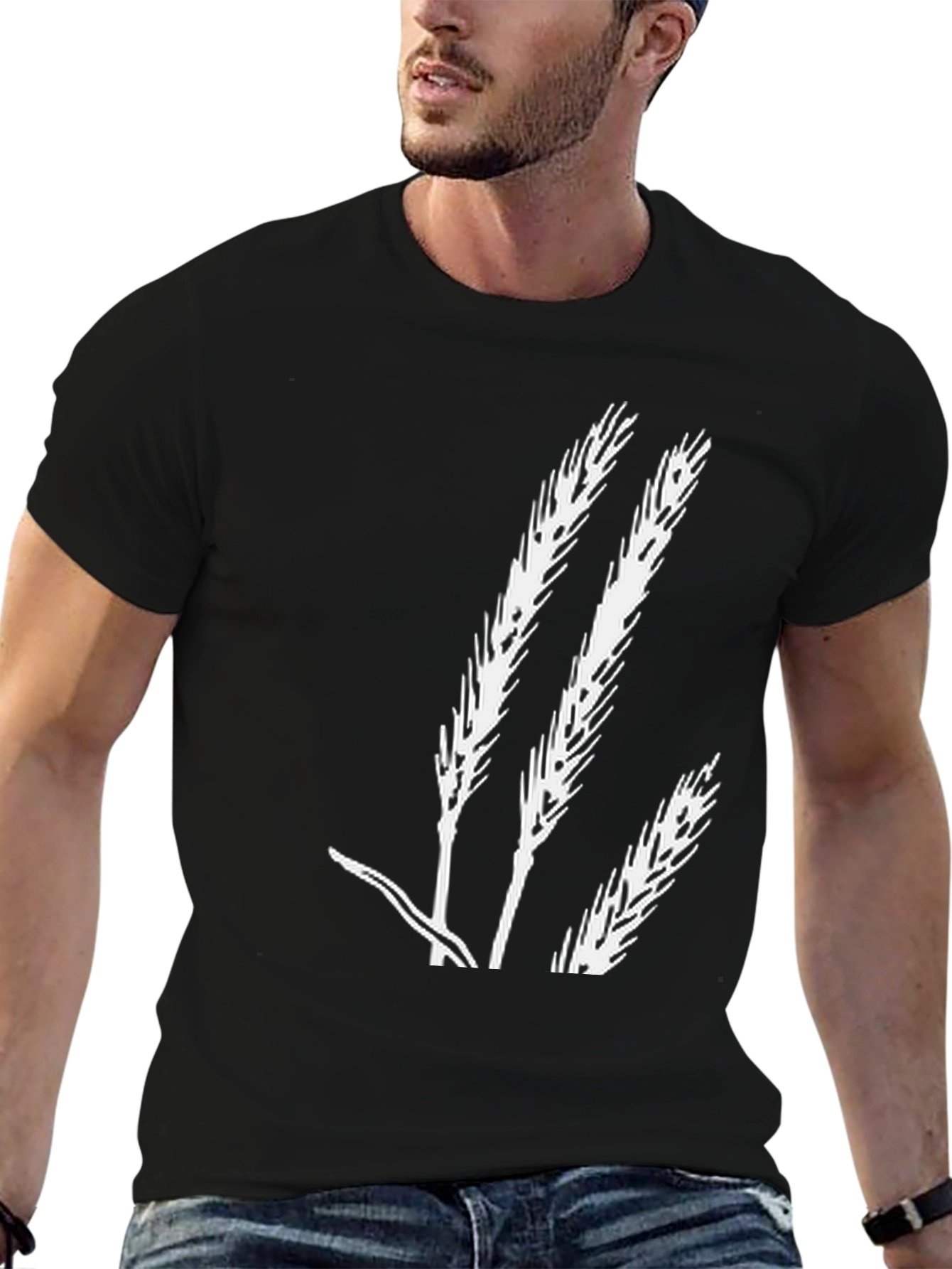 Wheat Stalk Graphic Tee - Black Cotton T-Shirt