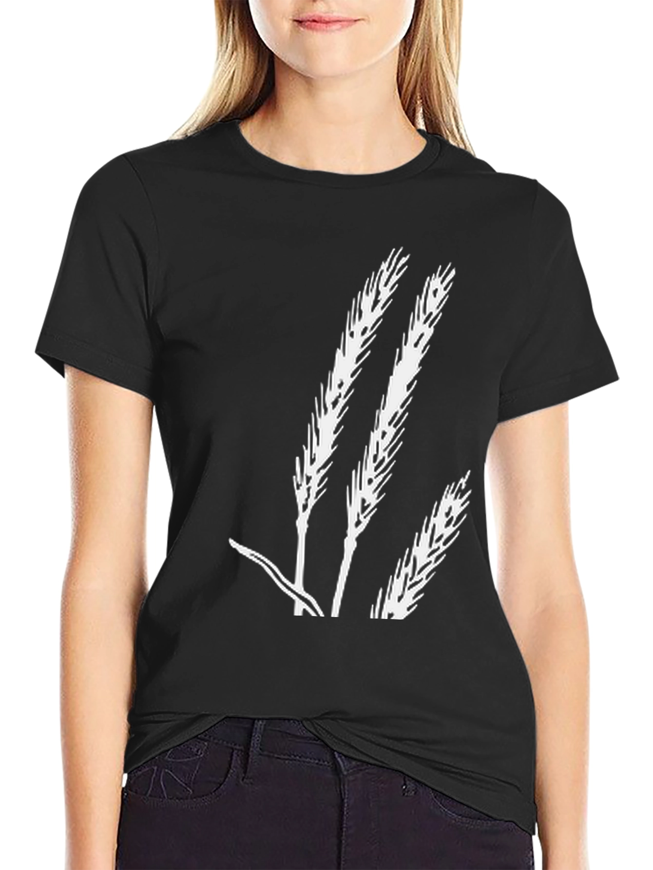 Wheat Stalk Graphic Tee - Black Cotton T-Shirt