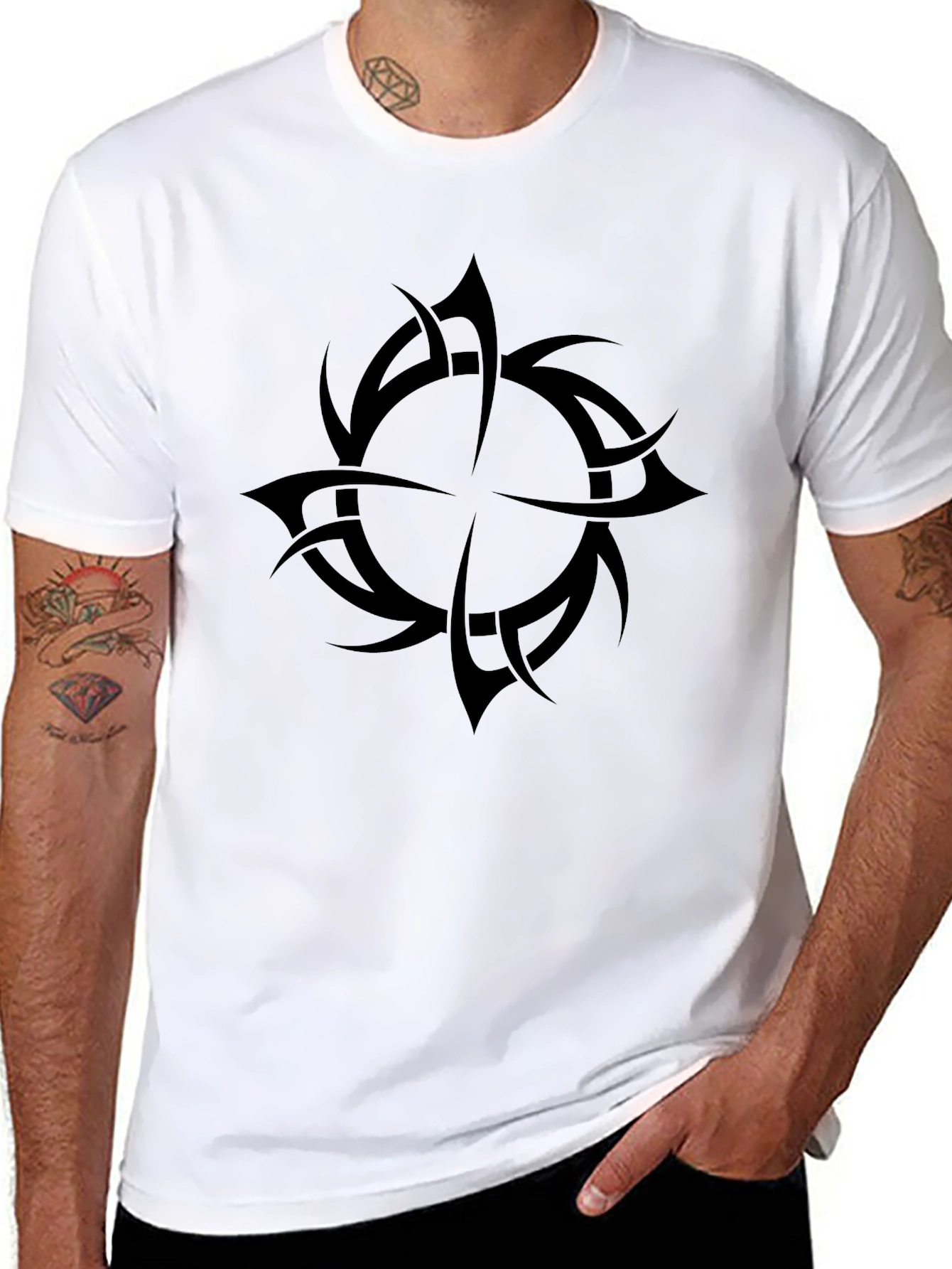 Mens Black Tribal Design T-Shirt