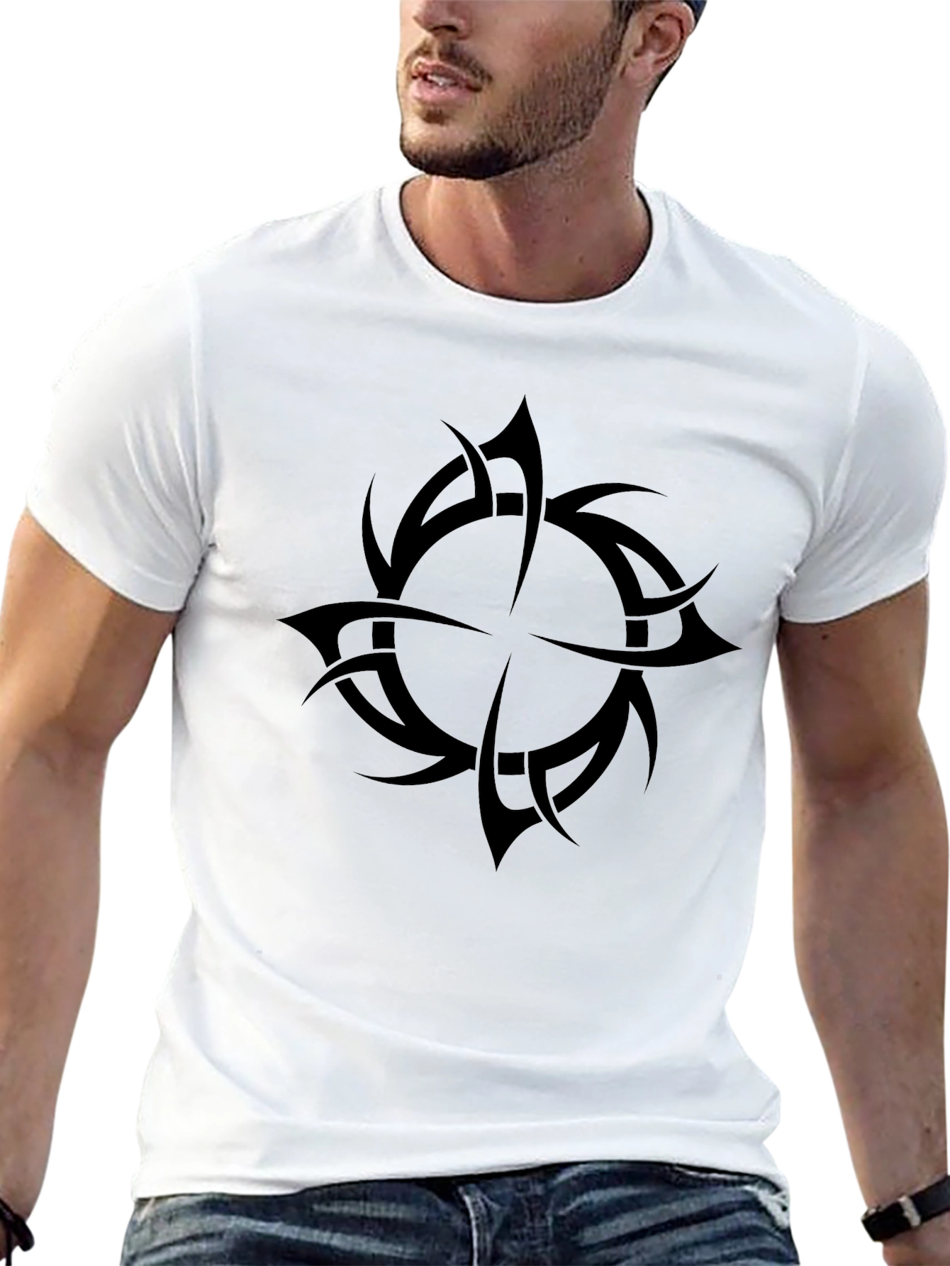 Mens Black Tribal Design T-Shirt