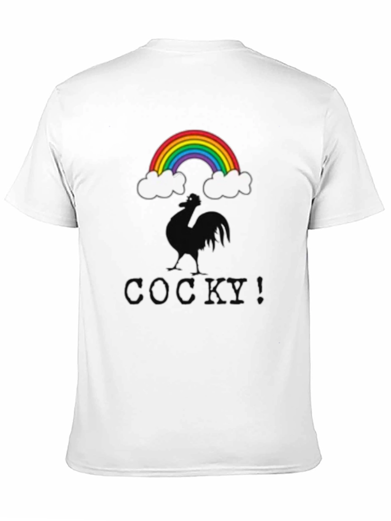 Cocky Graphic T-Shirt - Rainbow Rooster Design
