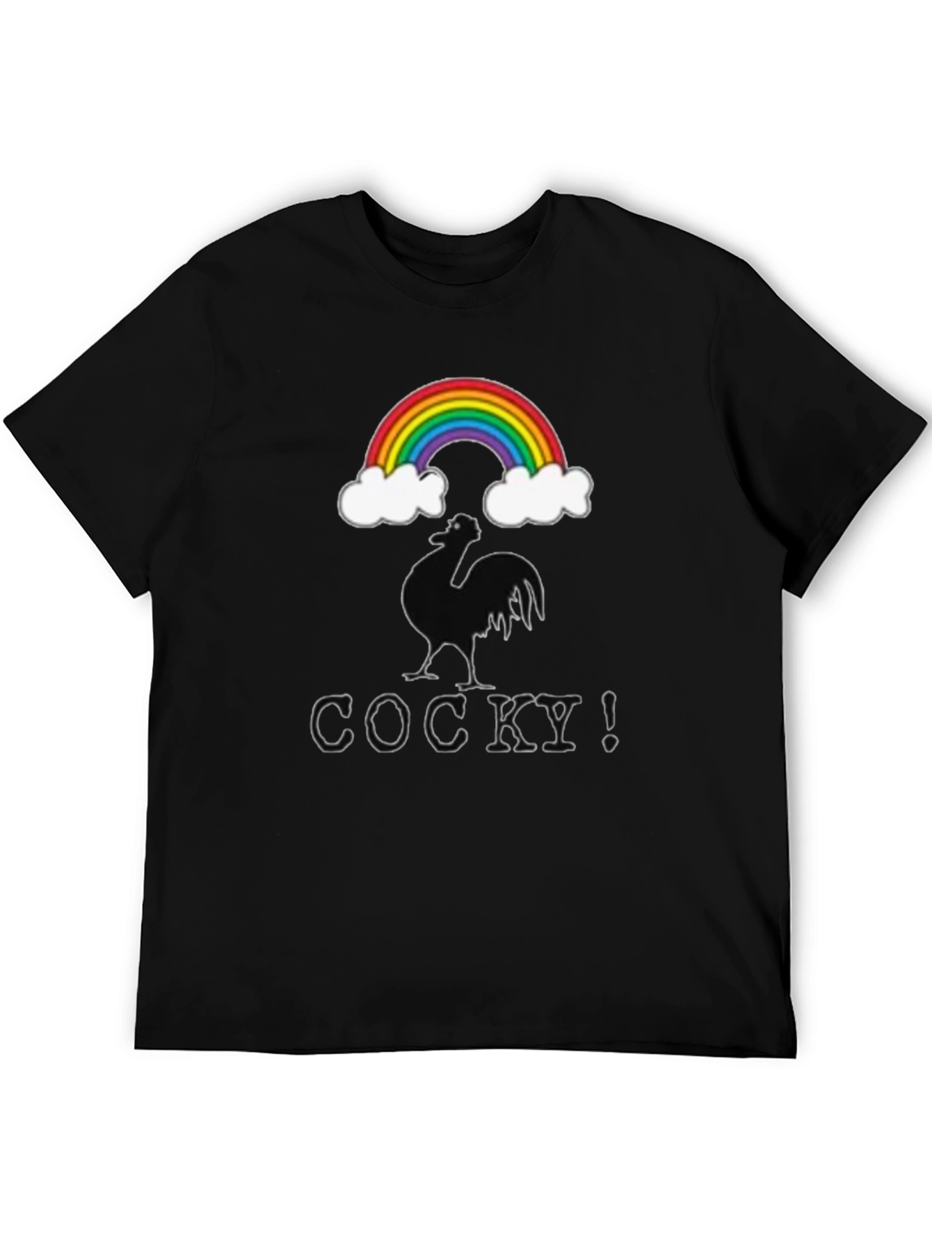 Cocky Graphic T-Shirt - Rainbow Rooster Design