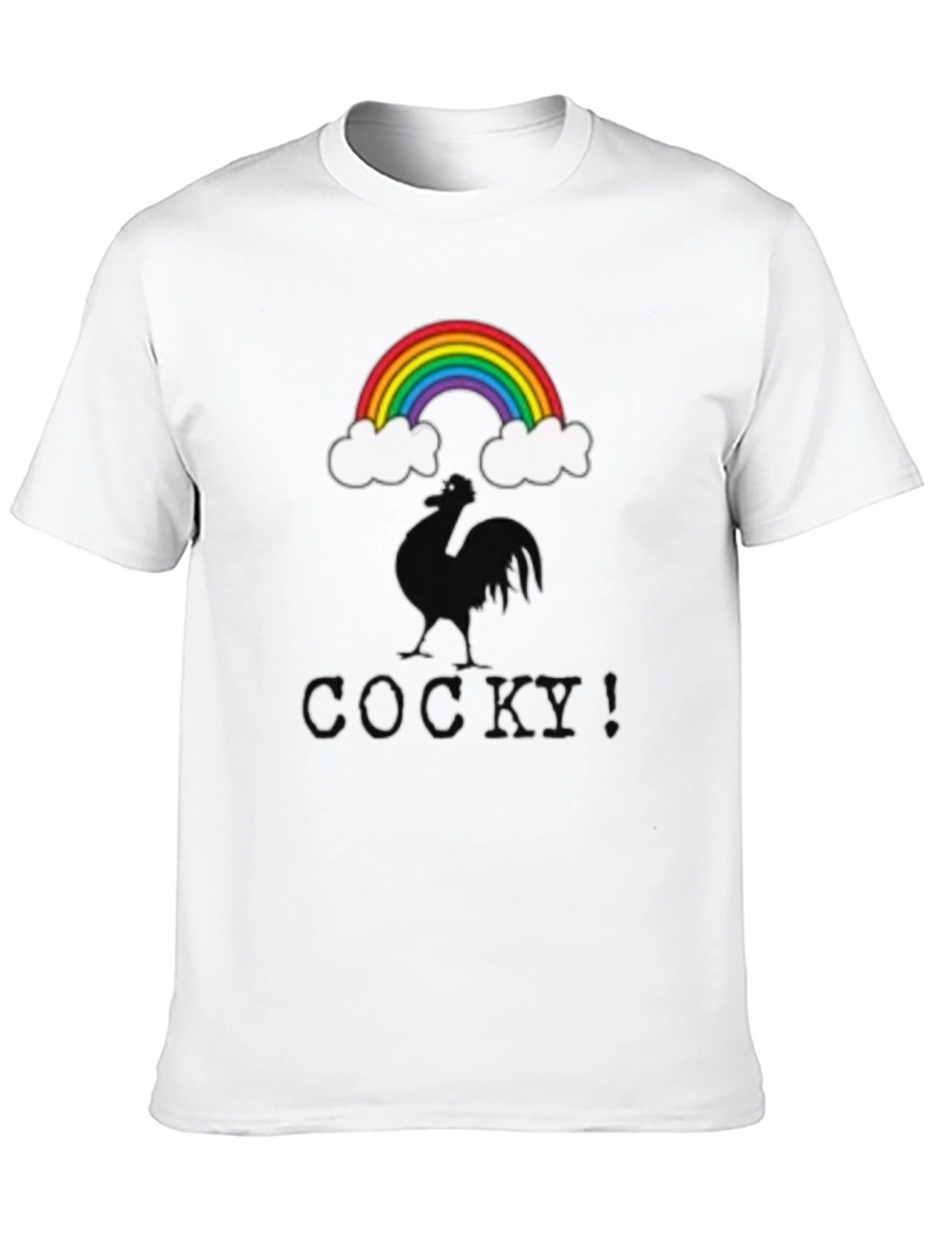 Cocky Graphic T-Shirt - Rainbow Rooster Design