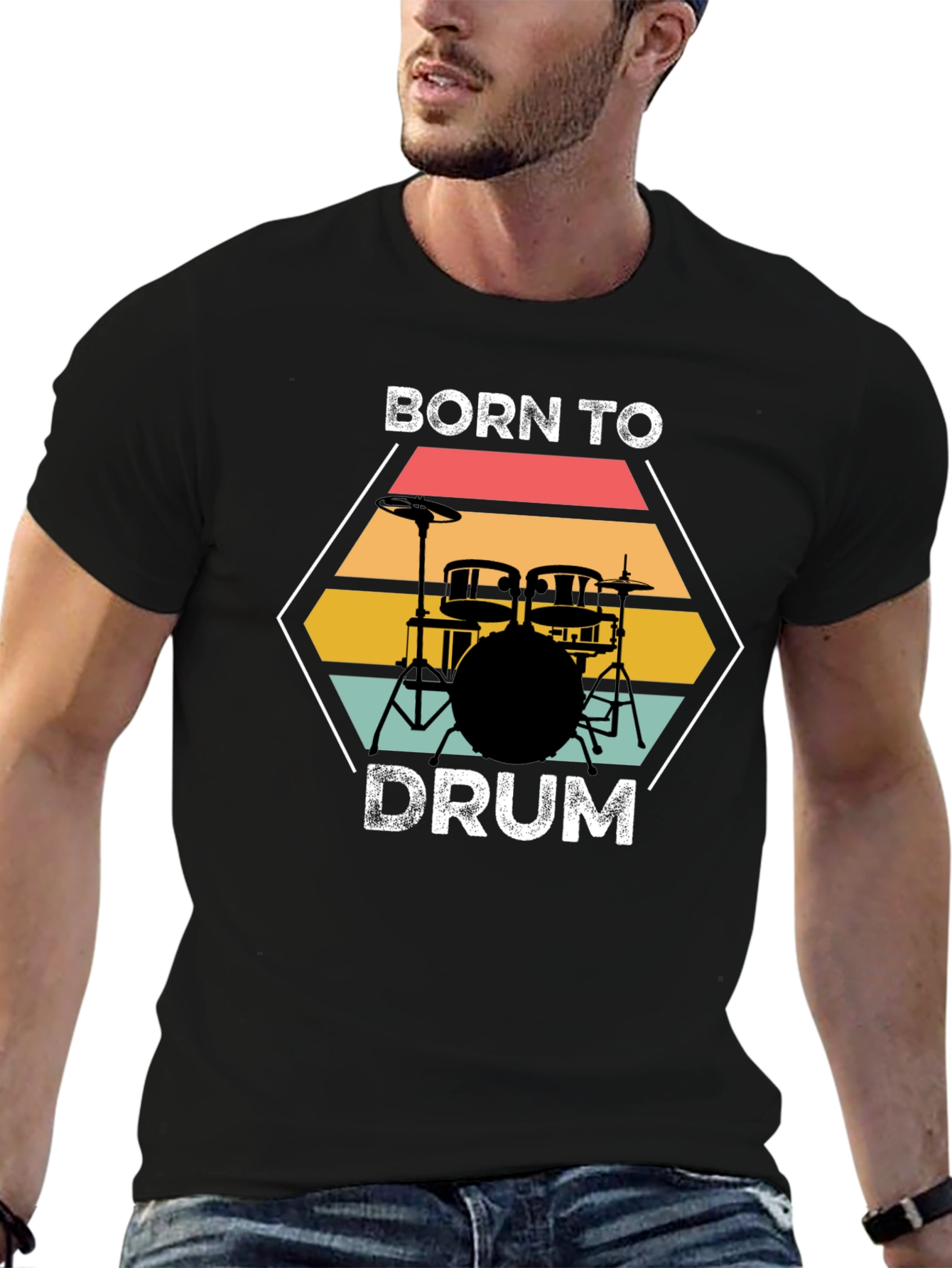 Born to Drum Black T-Shirt Music Lover Tee