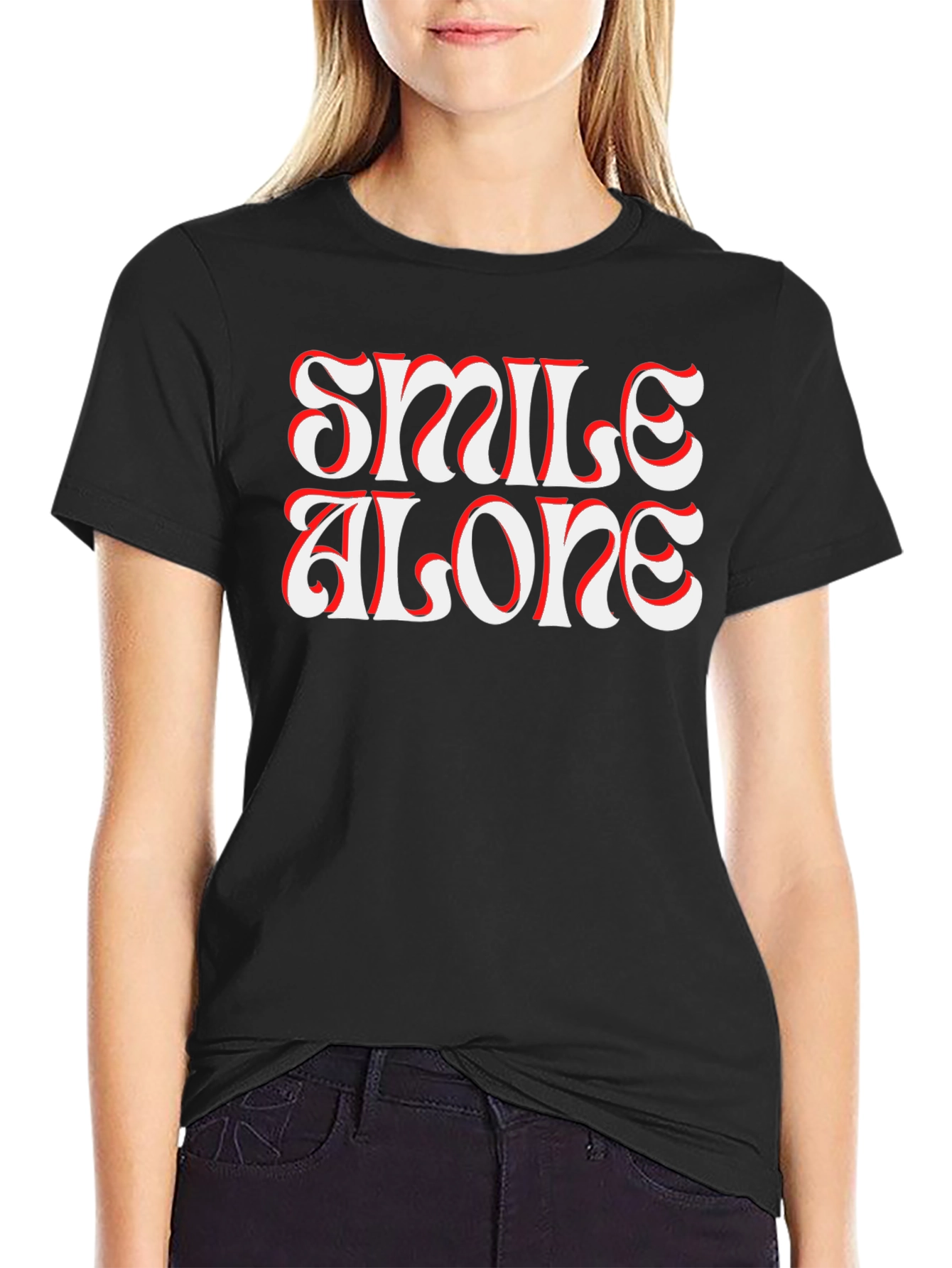 Smile Alone Graphic Print Black T-Shirt