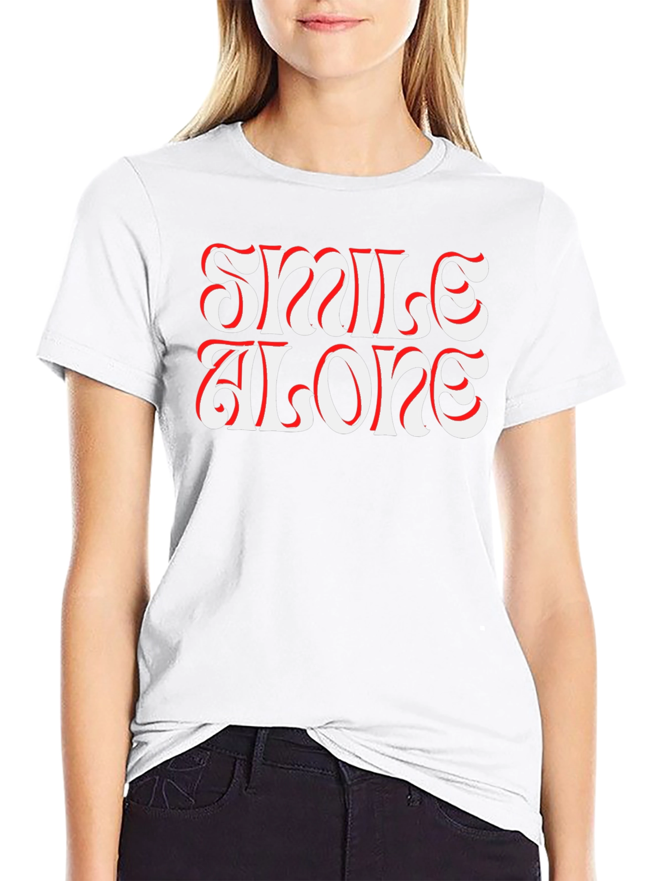 Smile Alone Graphic Print Black T-Shirt