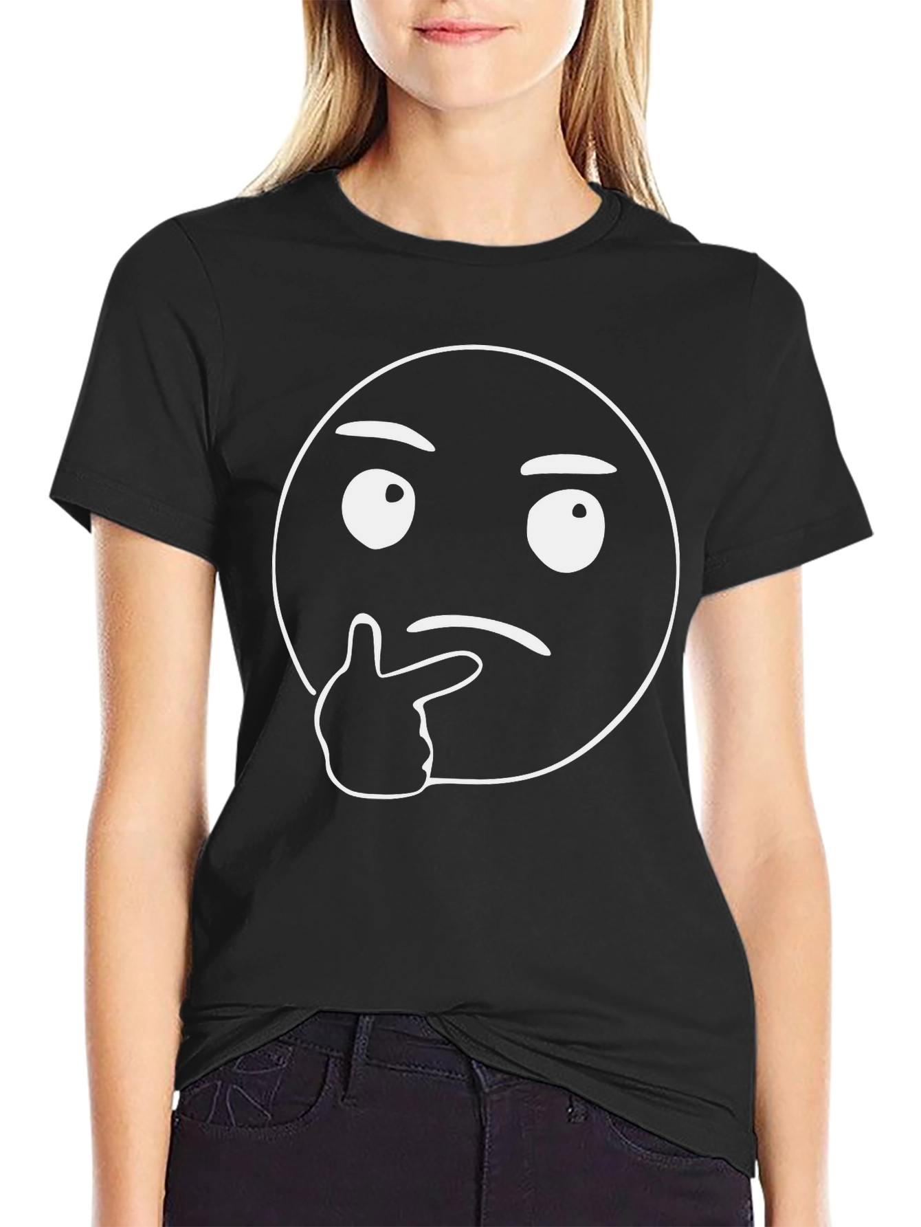 Thinking Emoji Graphic Tee - Black