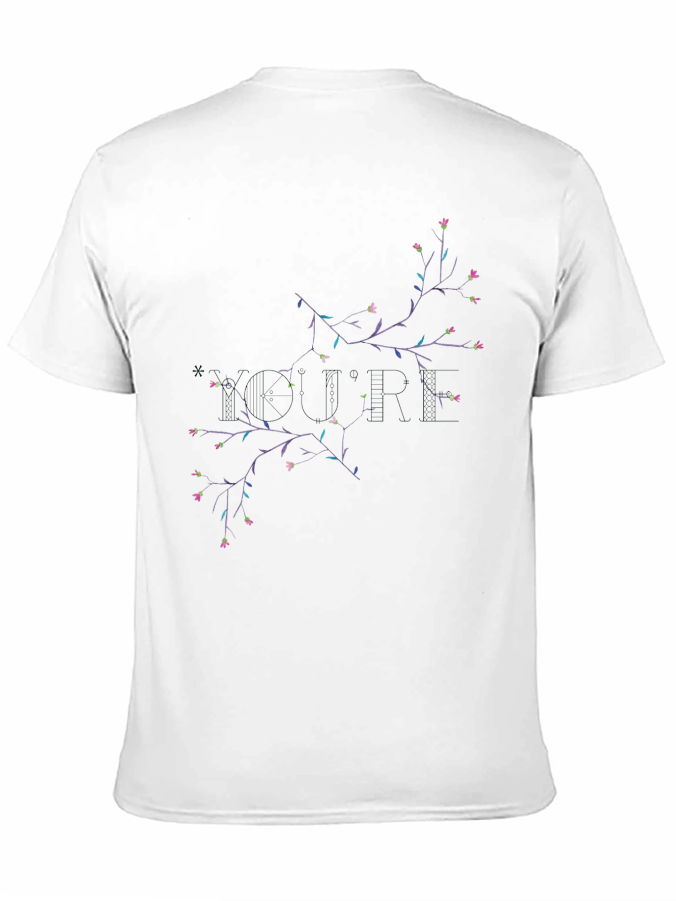 Floral Branch Print Black Crewneck T-Shirt