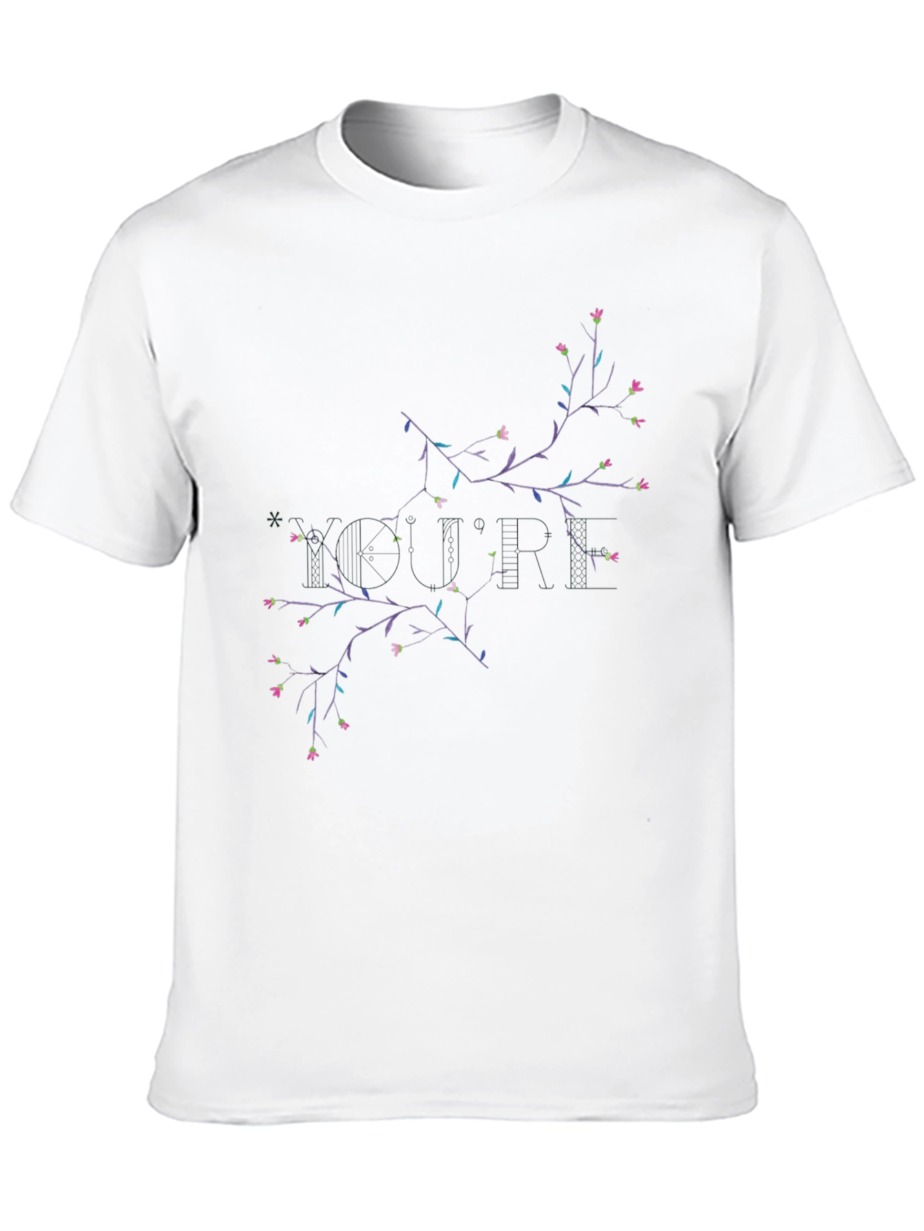 Floral Branch Print Black Crewneck T-Shirt