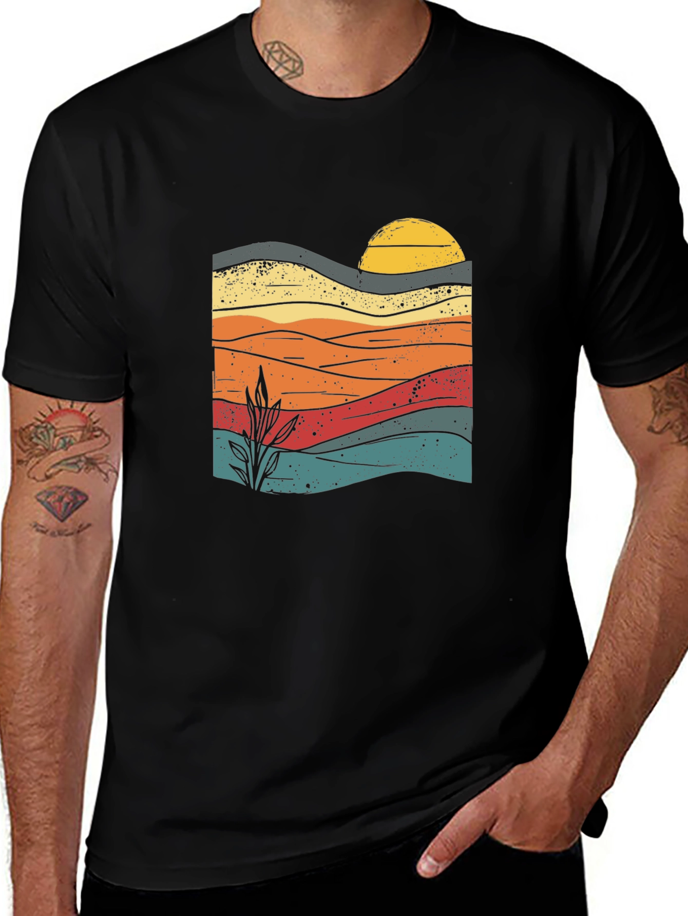 Sunset Landscape Graphic Tee - Retro Style