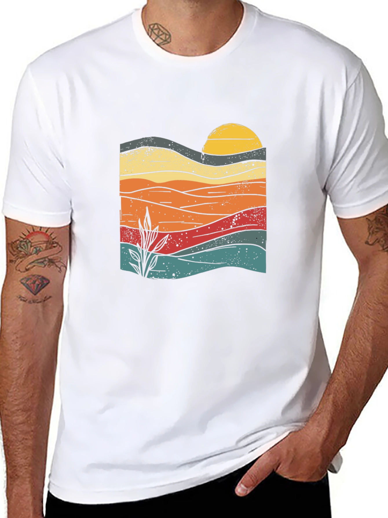 Sunset Landscape Graphic Tee - Retro Style