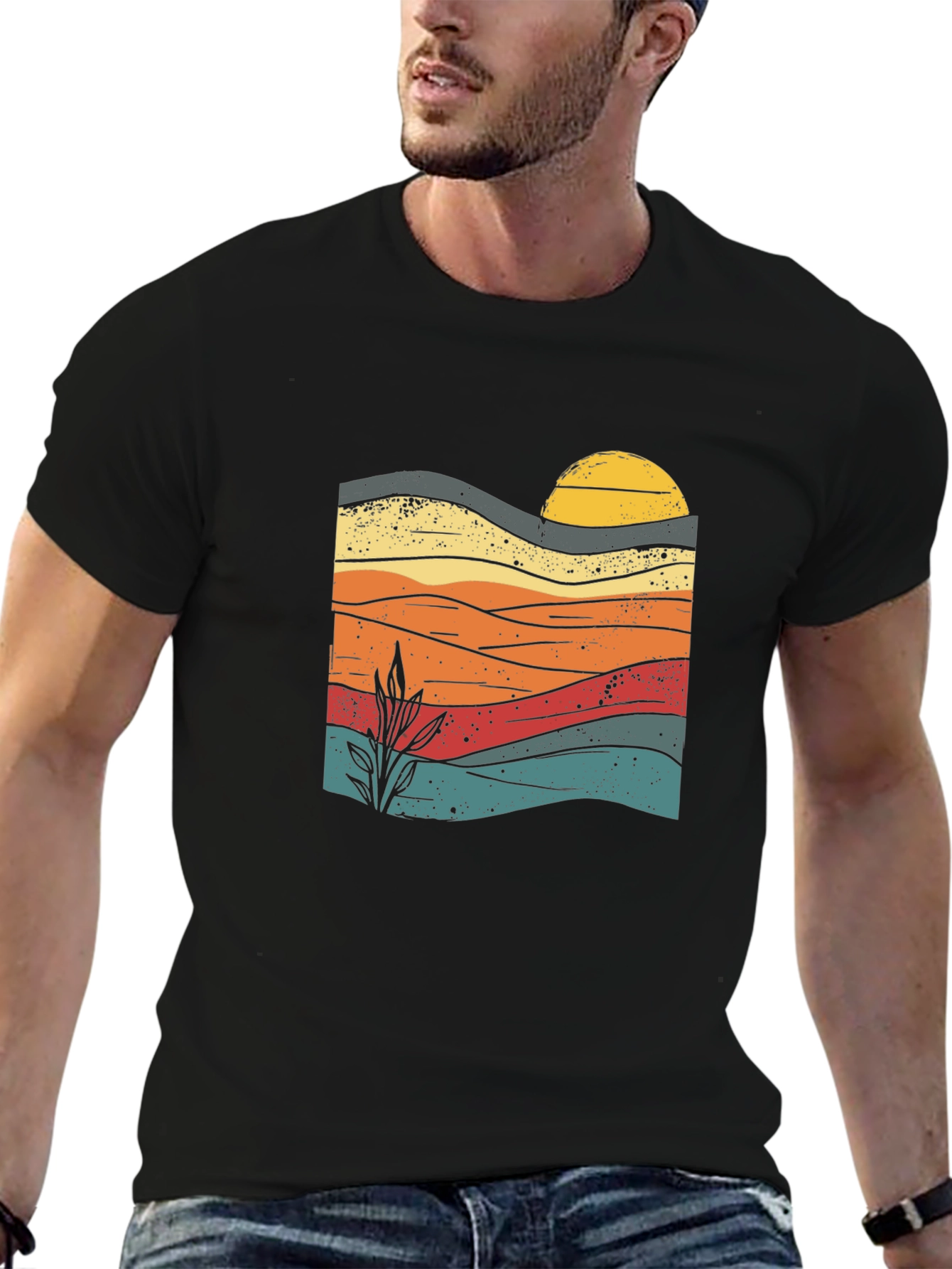 Sunset Landscape Graphic Tee - Retro Style